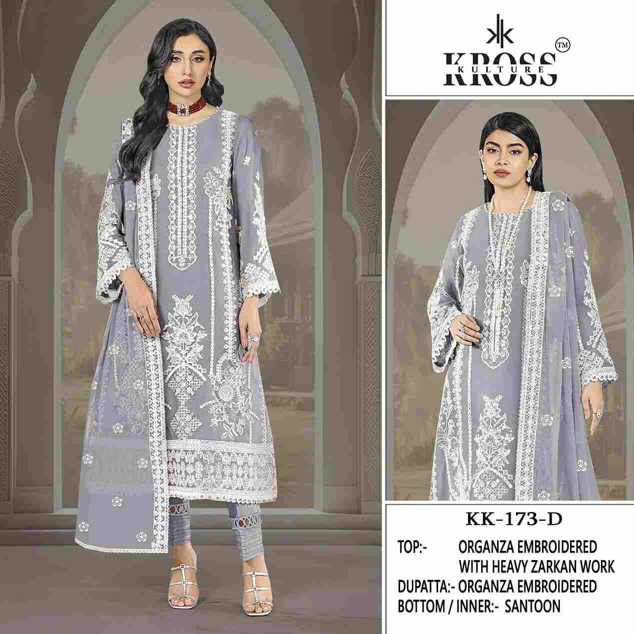 Kross Kulture Hit Design 173 Colours By Kross Kulture 173-A To 173-D Series Beautiful Pakistani Suits Colorful Stylish Fancy Casual Wear & Ethnic Wear Organza With Embroidered Dresses At Wholesale Price