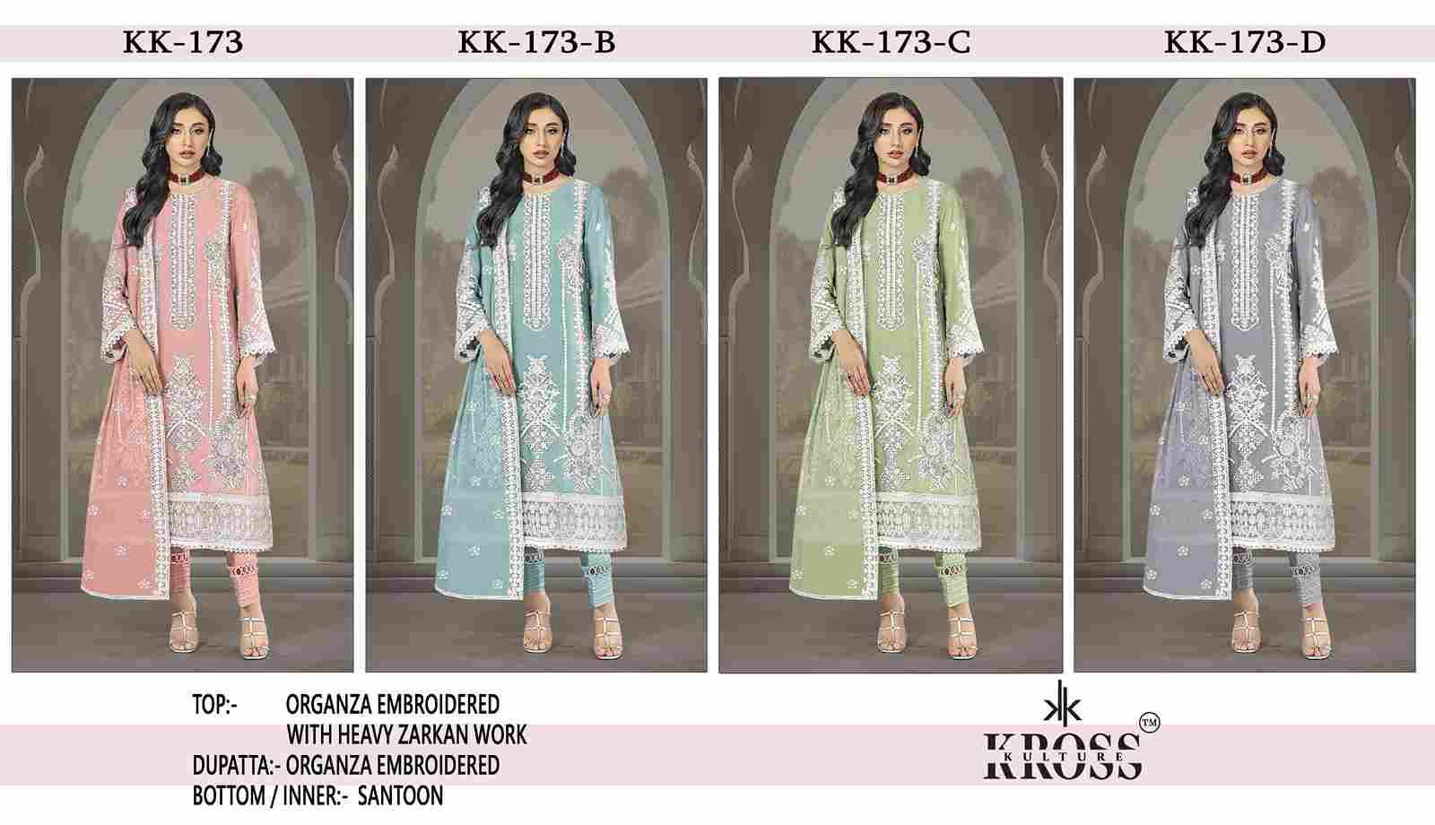 Kross Kulture Hit Design 173 Colours By Kross Kulture 173-A To 173-D Series Beautiful Pakistani Suits Colorful Stylish Fancy Casual Wear & Ethnic Wear Organza With Embroidered Dresses At Wholesale Price