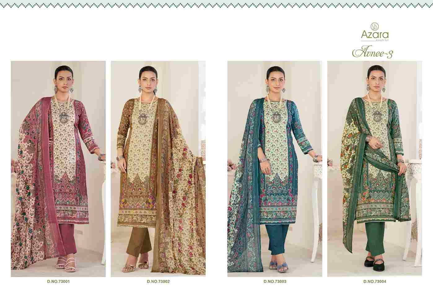 Avnee Vol-3 By Azara 73001 To 73004 Series Beautiful Festive Suits Stylish Fancy Colorful Casual Wear & Ethnic Wear Pure Lawn Cotton Dresses At Wholesale Price