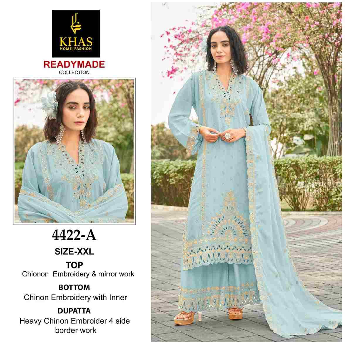 Khas 4422 Colours By Khas 4422-A To 4422-D Series Beautiful Pakistani Suits Colorful Stylish Fancy Casual Wear & Ethnic Wear Chinnon Embroidered Dresses At Wholesale Price
