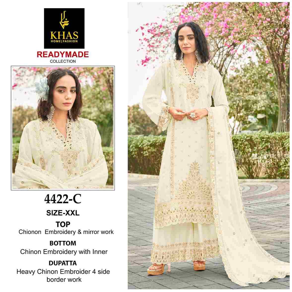 Khas 4422 Colours By Khas 4422-A To 4422-D Series Beautiful Pakistani Suits Colorful Stylish Fancy Casual Wear & Ethnic Wear Chinnon Embroidered Dresses At Wholesale Price