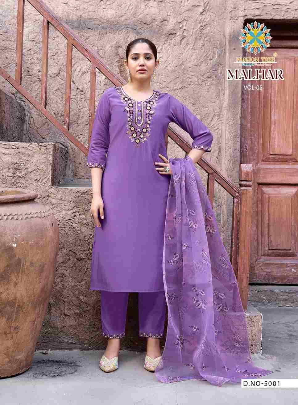 Malhar Vol-5 By Passion Tree 5001 To 5006 Series Beautiful Stylish Festive Suits Fancy Colorful Casual Wear & Ethnic Wear & Ready To Wear Roman Silk Dresses At Wholesale Price