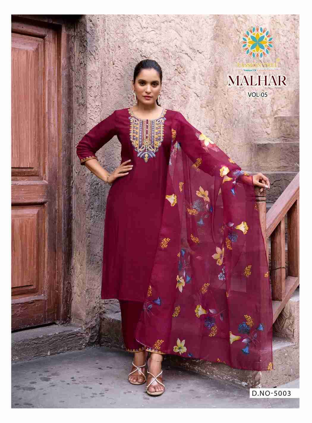 Malhar Vol-5 By Passion Tree 5001 To 5006 Series Beautiful Stylish Festive Suits Fancy Colorful Casual Wear & Ethnic Wear & Ready To Wear Roman Silk Dresses At Wholesale Price