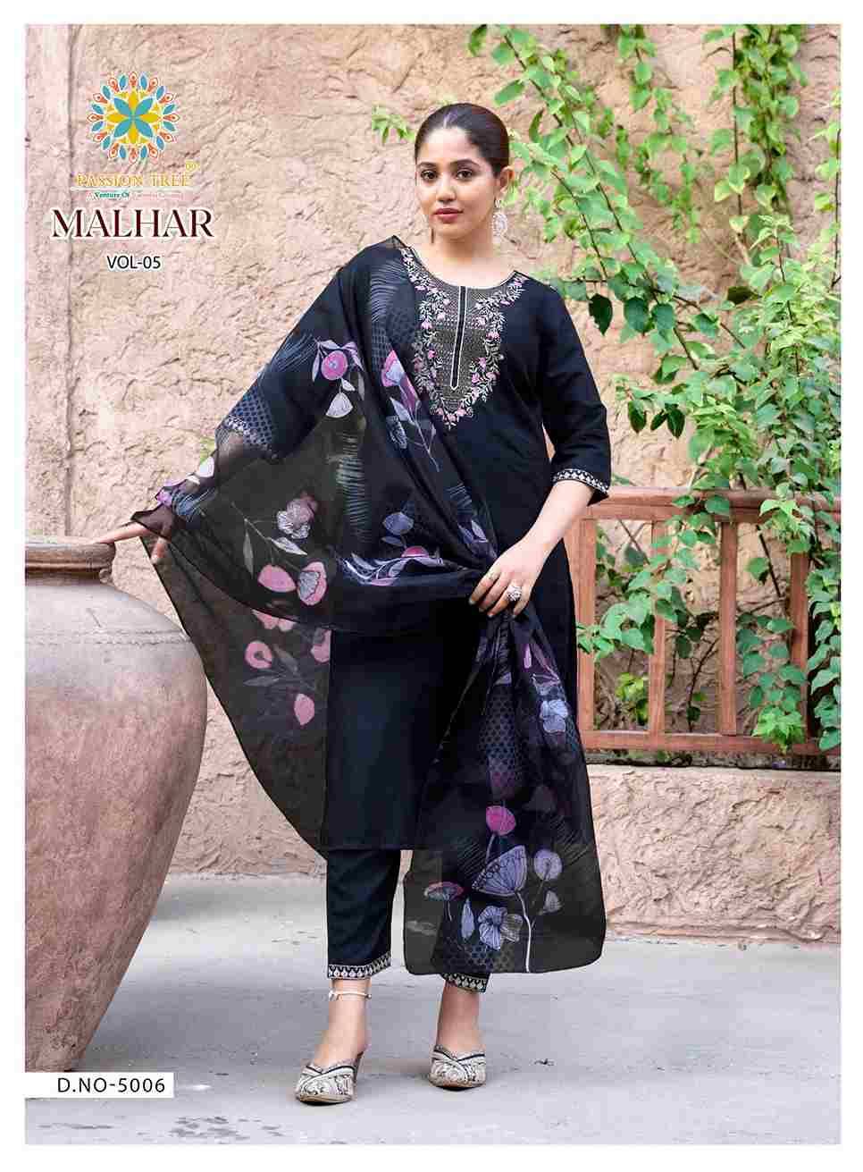 Malhar Vol-5 By Passion Tree 5001 To 5006 Series Beautiful Stylish Festive Suits Fancy Colorful Casual Wear & Ethnic Wear & Ready To Wear Roman Silk Dresses At Wholesale Price