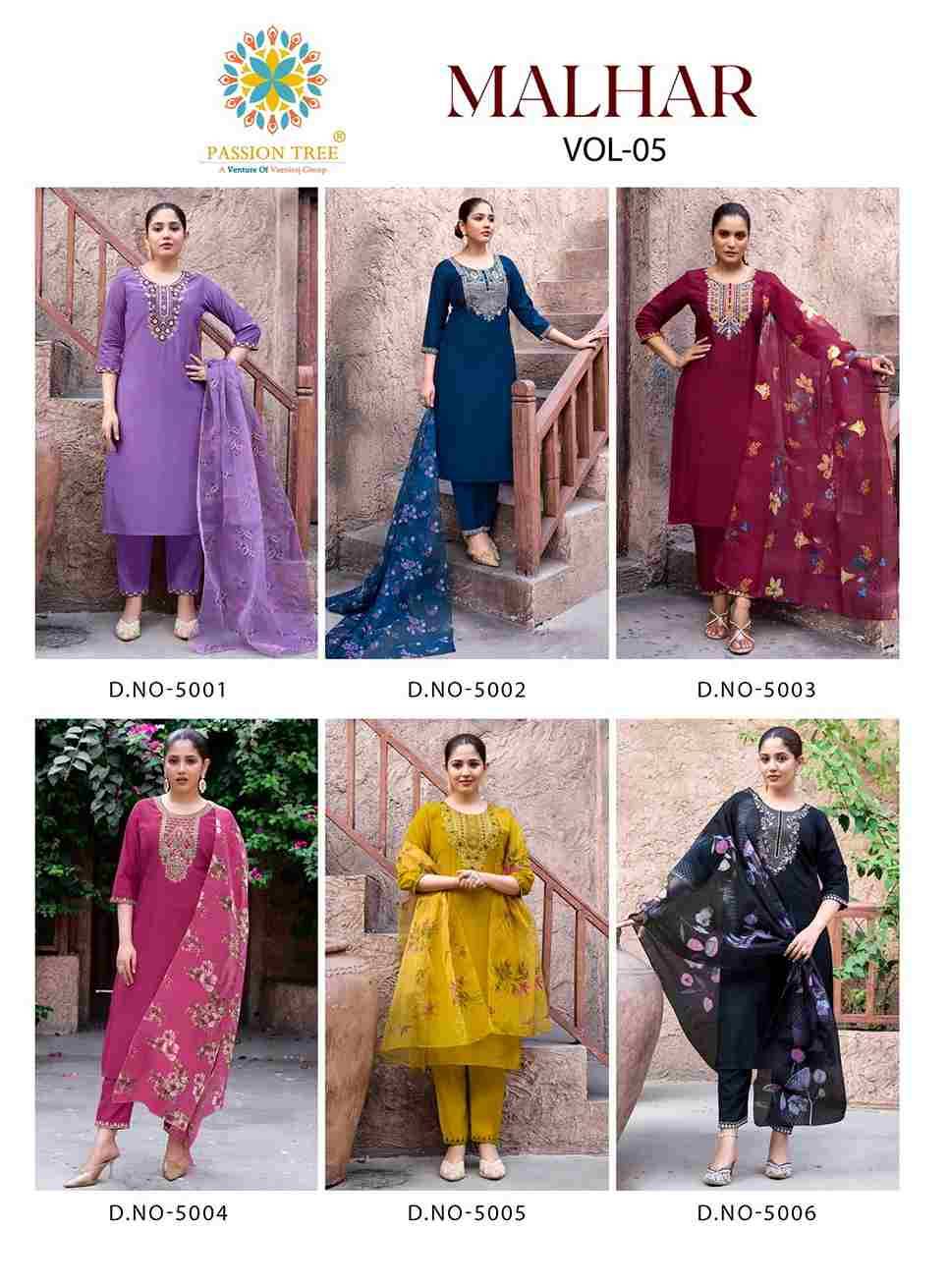 Malhar Vol-5 By Passion Tree 5001 To 5006 Series Beautiful Stylish Festive Suits Fancy Colorful Casual Wear & Ethnic Wear & Ready To Wear Roman Silk Dresses At Wholesale Price