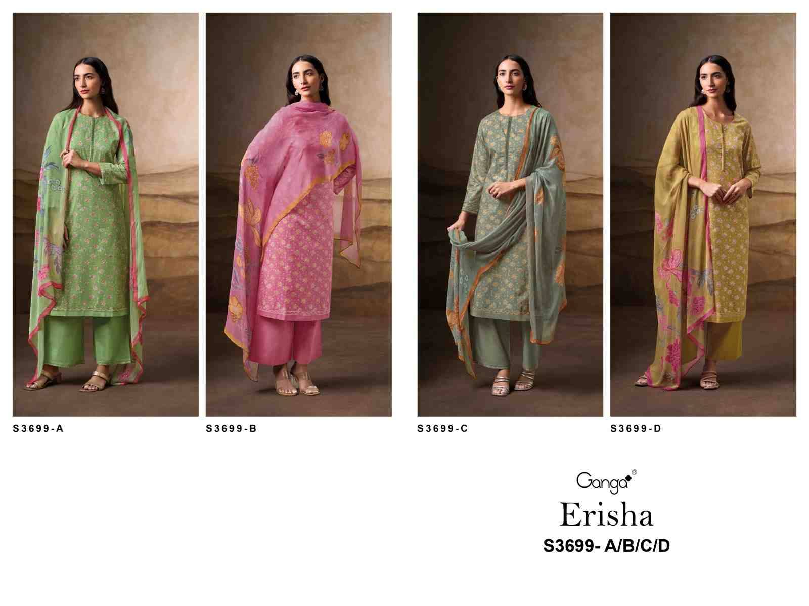 Erisha-3699 By Ganga Fashion 3699-A To 3699-D Series Beautiful Festive Suits Colorful Stylish Fancy Casual Wear & Ethnic Wear Premium Cotton Dresses At Wholesale Price