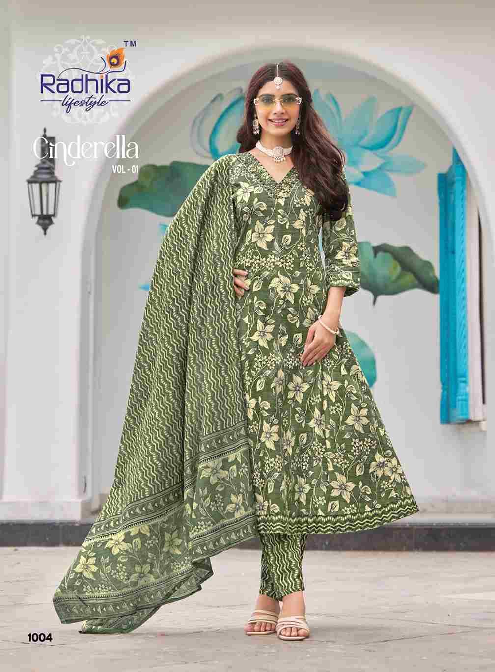 Cinderella Vol-1 By Radhika Lifestyle 1001 To 1008 Series Beautiful Festive Suits Colorful Stylish Fancy Casual Wear & Ethnic Wear Pure Cotton Dresses At Wholesale Price