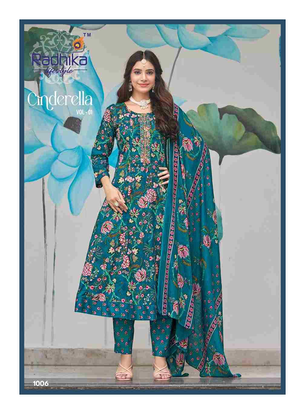 Cinderella Vol-1 By Radhika Lifestyle 1001 To 1008 Series Beautiful Festive Suits Colorful Stylish Fancy Casual Wear & Ethnic Wear Pure Cotton Dresses At Wholesale Price