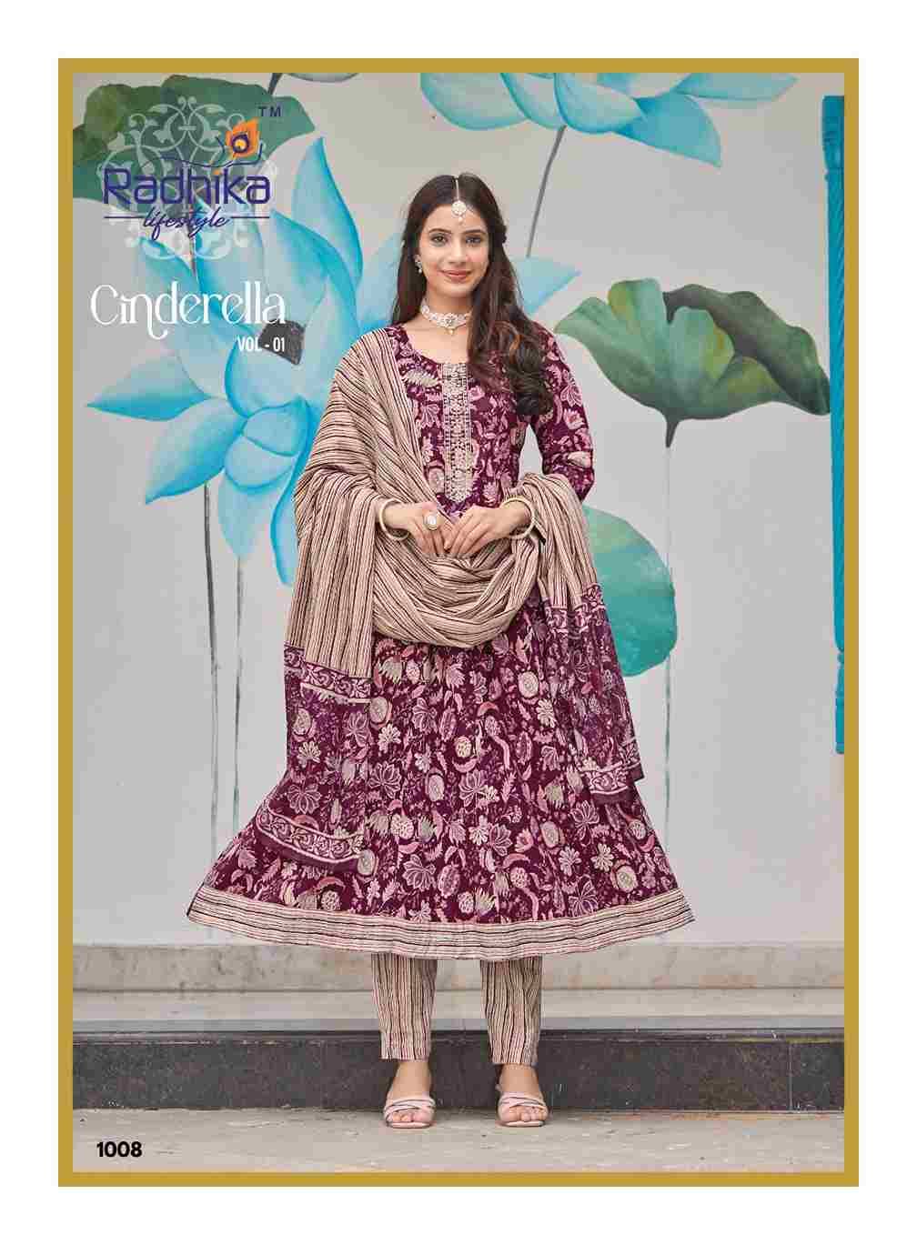 Cinderella Vol-1 By Radhika Lifestyle 1001 To 1008 Series Beautiful Festive Suits Colorful Stylish Fancy Casual Wear & Ethnic Wear Pure Cotton Dresses At Wholesale Price