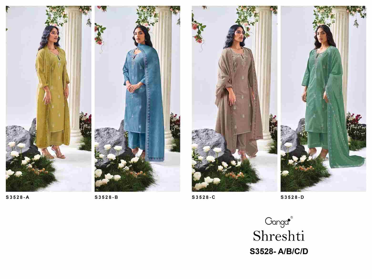Shreshti-3528 By Ganga Fashion 3528-A To 3528-D Series Beautiful Festive Suits Colorful Stylish Fancy Casual Wear & Ethnic Wear Cotton Dresses At Wholesale Price