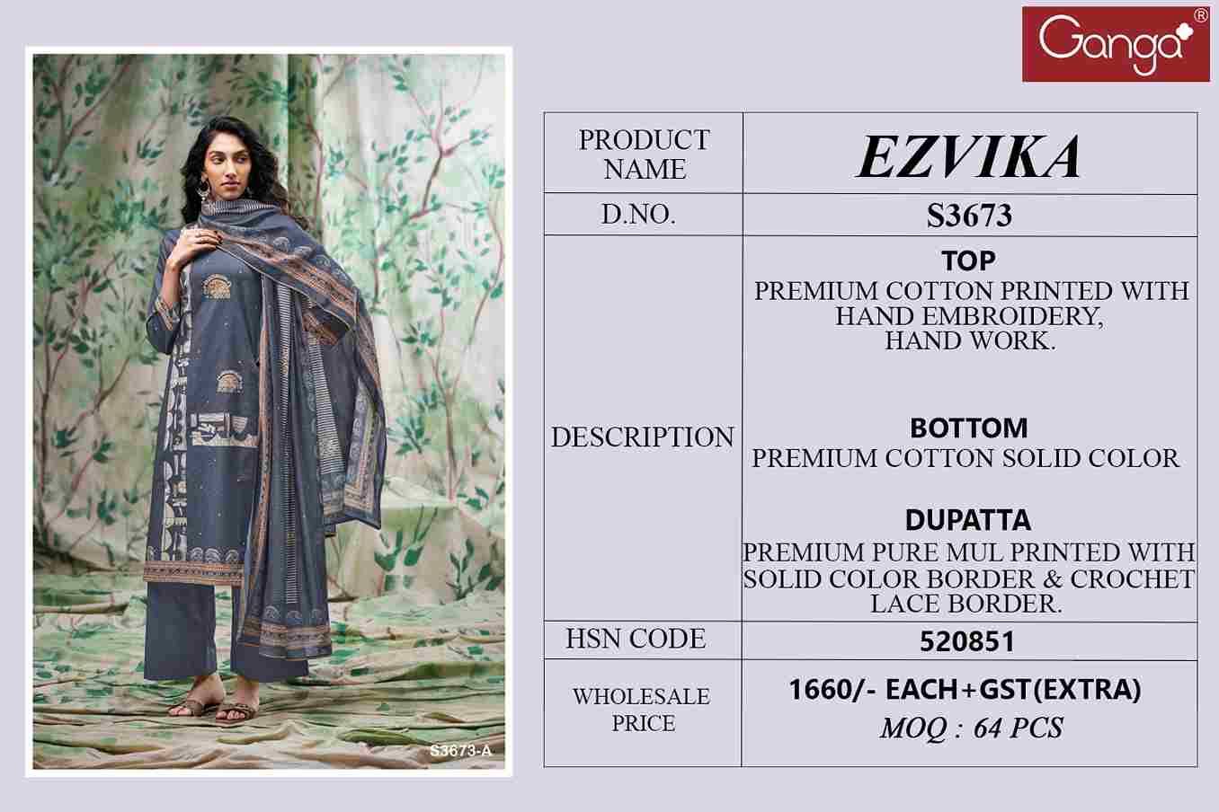 Ezvika-3673 By Ganga Fashion 3673-A To 3673-D Series Beautiful Festive Suits Colorful Stylish Fancy Casual Wear & Ethnic Wear Premium Cotton Dresses At Wholesale Price