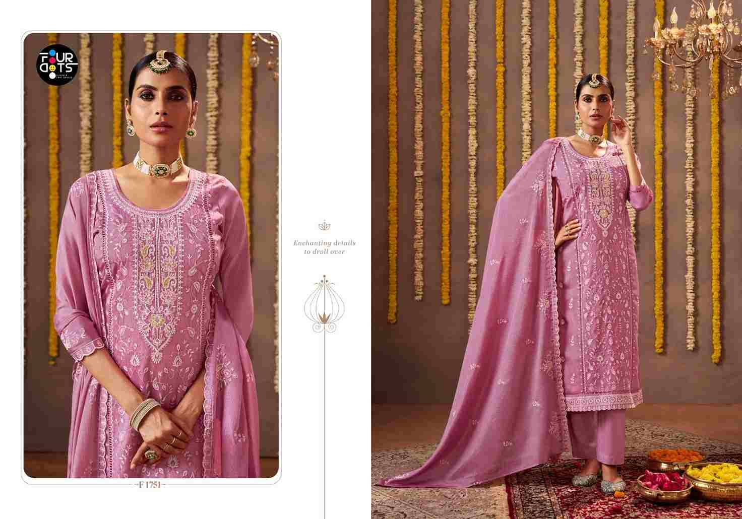 Sharvari By Four Dots 1751 To 1754 Series Beautiful Festive Suits Colorful Stylish Fancy Casual Wear & Ethnic Wear Pure Chinnon Dresses At Wholesale Price