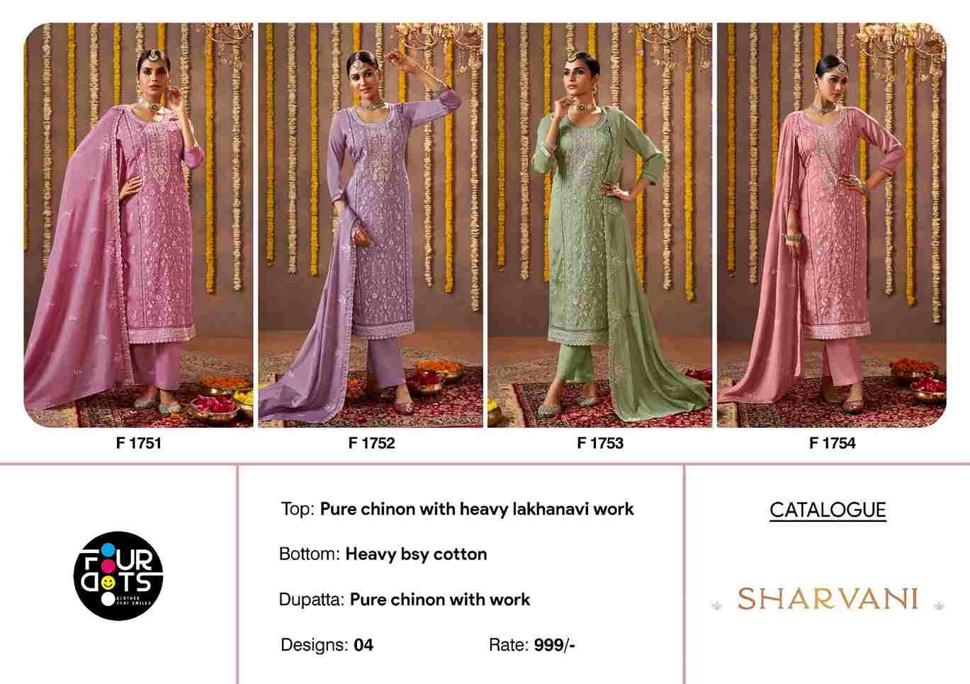 Sharvari By Four Dots 1751 To 1754 Series Beautiful Festive Suits Colorful Stylish Fancy Casual Wear & Ethnic Wear Pure Chinnon Dresses At Wholesale Price