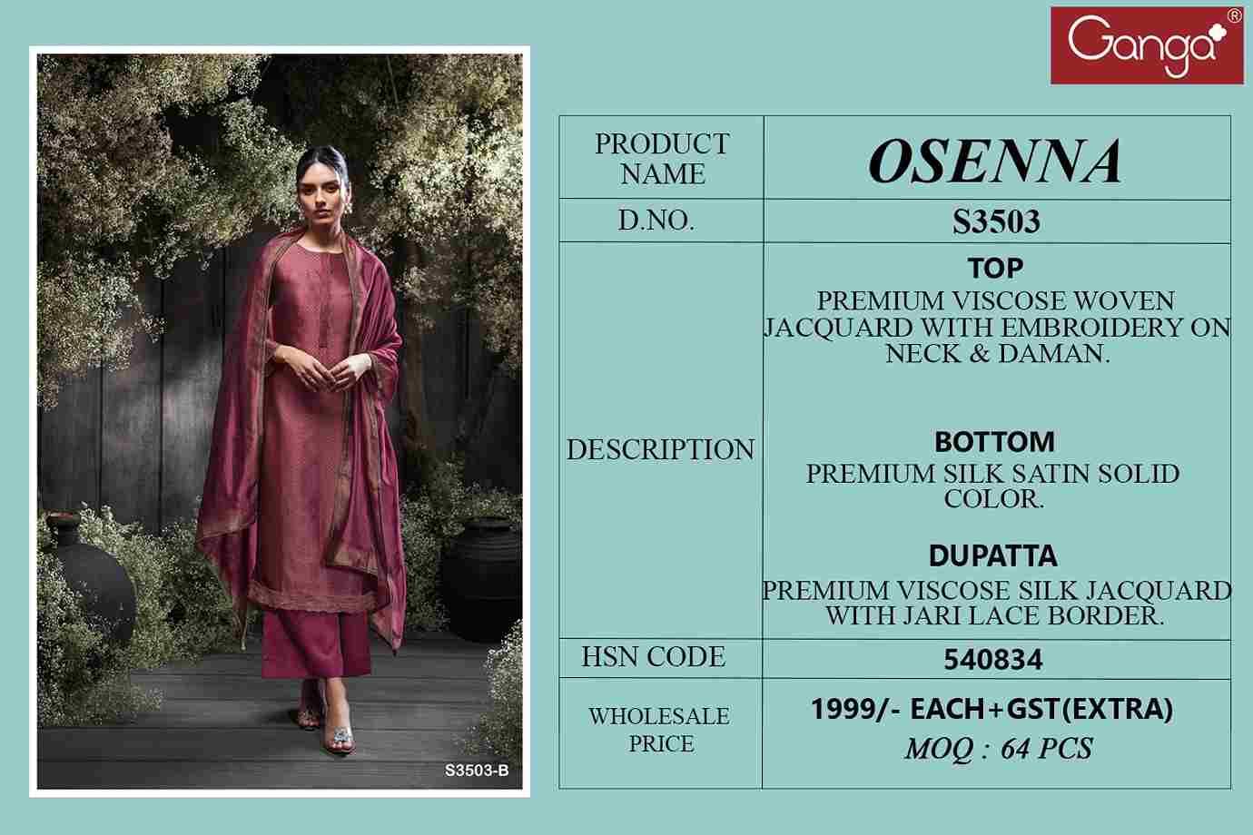 Osenna-3503 By Ganga Fashion 3503-A To 3503-D Series Beautiful Festive Suits Colorful Stylish Fancy Casual Wear & Ethnic Wear Premium Viscose Woven Jacquard Dresses At Wholesale Price