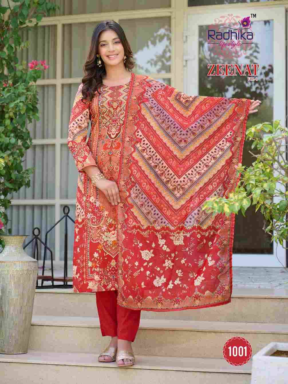 Zeenat Vol-1 By Radhika Lifestyle 1001 To 1007 Series Beautiful Festive Suits Colorful Stylish Fancy Casual Wear & Ethnic Wear Pure Cotton Dresses At Wholesale Price
