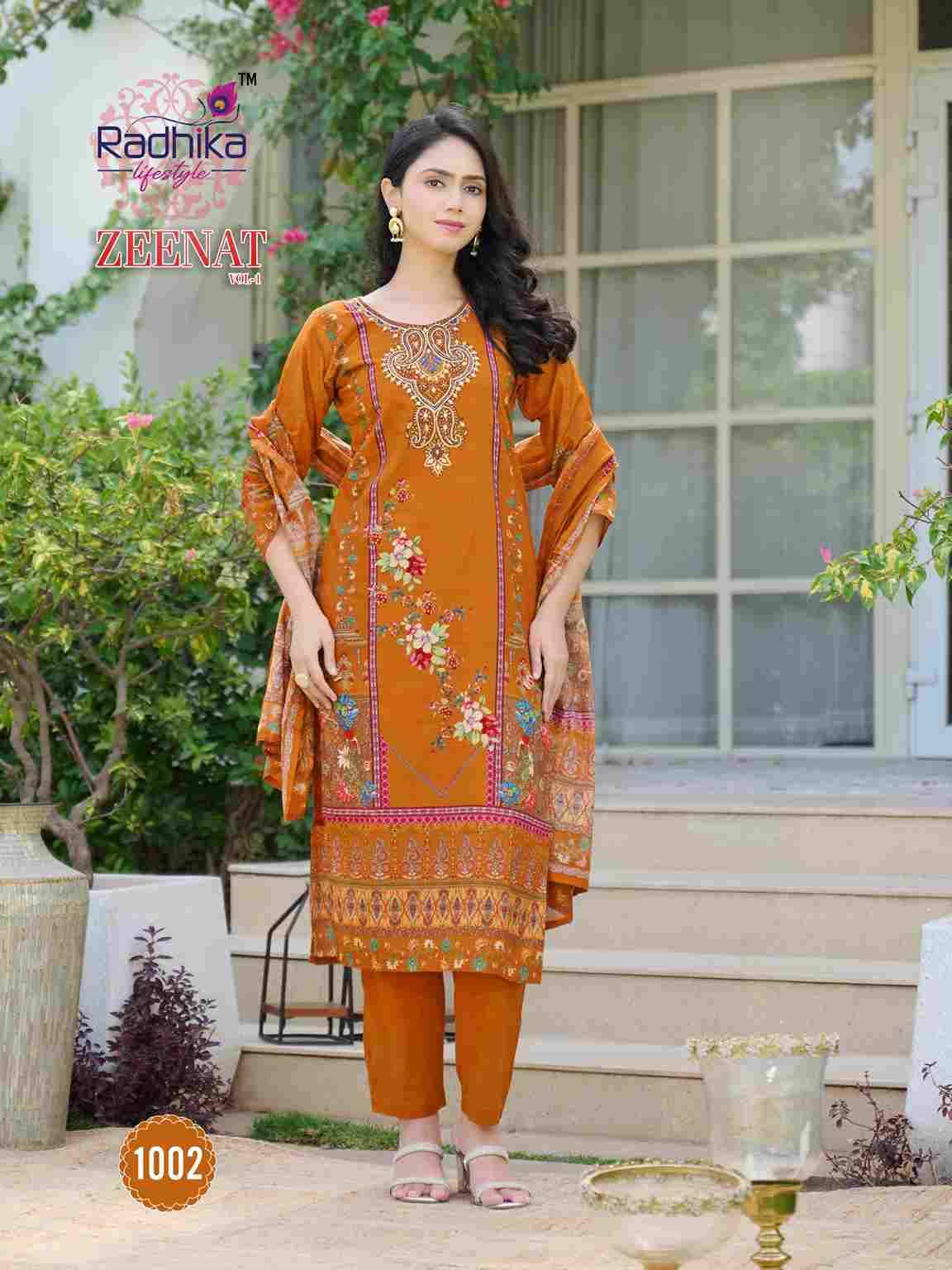 Zeenat Vol-1 By Radhika Lifestyle 1001 To 1007 Series Beautiful Festive Suits Colorful Stylish Fancy Casual Wear & Ethnic Wear Pure Cotton Dresses At Wholesale Price