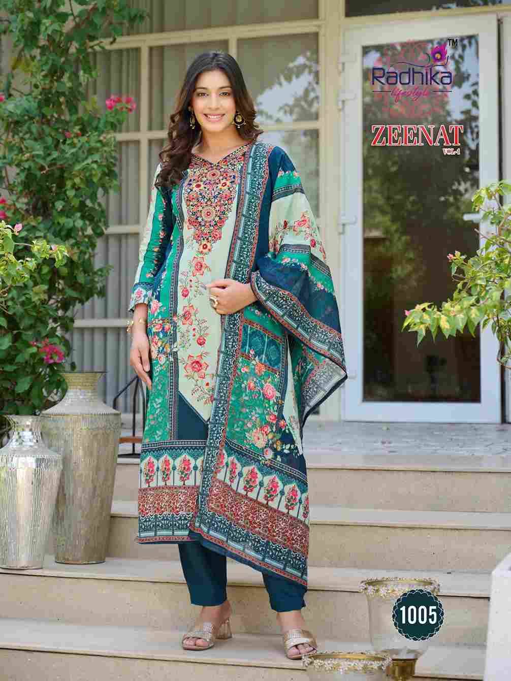 Zeenat Vol-1 By Radhika Lifestyle 1001 To 1007 Series Beautiful Festive Suits Colorful Stylish Fancy Casual Wear & Ethnic Wear Pure Cotton Dresses At Wholesale Price