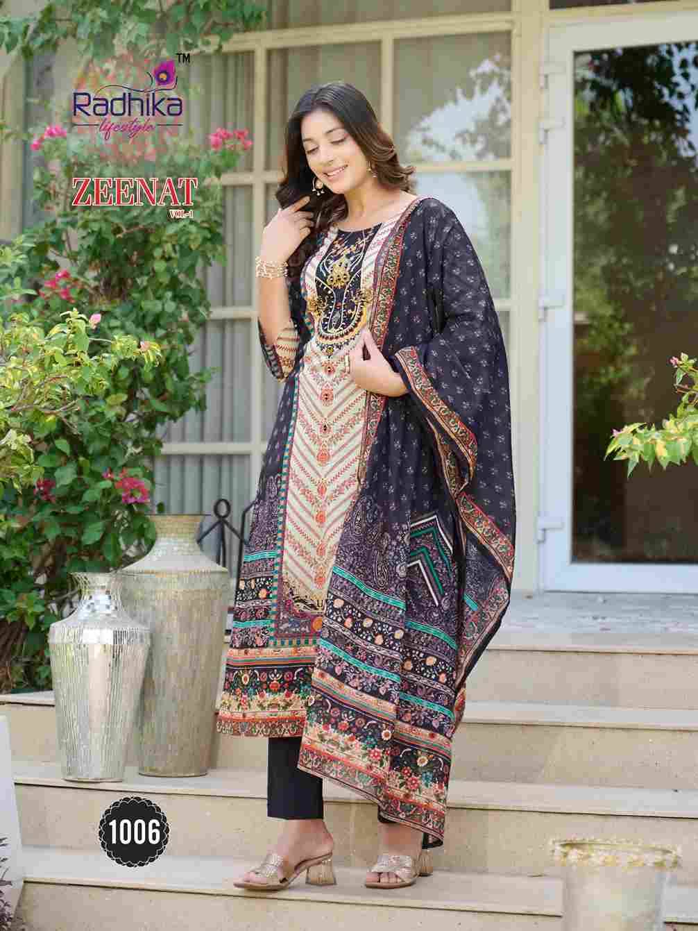 Zeenat Vol-1 By Radhika Lifestyle 1001 To 1007 Series Beautiful Festive Suits Colorful Stylish Fancy Casual Wear & Ethnic Wear Pure Cotton Dresses At Wholesale Price