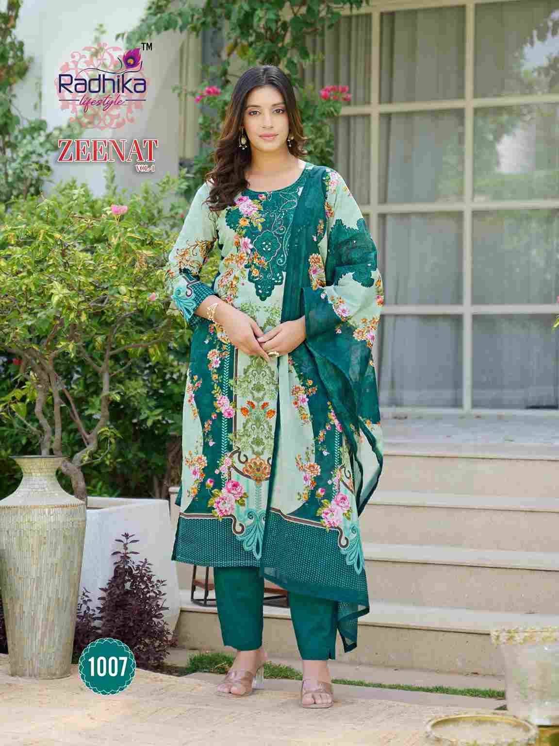 Zeenat Vol-1 By Radhika Lifestyle 1001 To 1007 Series Beautiful Festive Suits Colorful Stylish Fancy Casual Wear & Ethnic Wear Pure Cotton Dresses At Wholesale Price