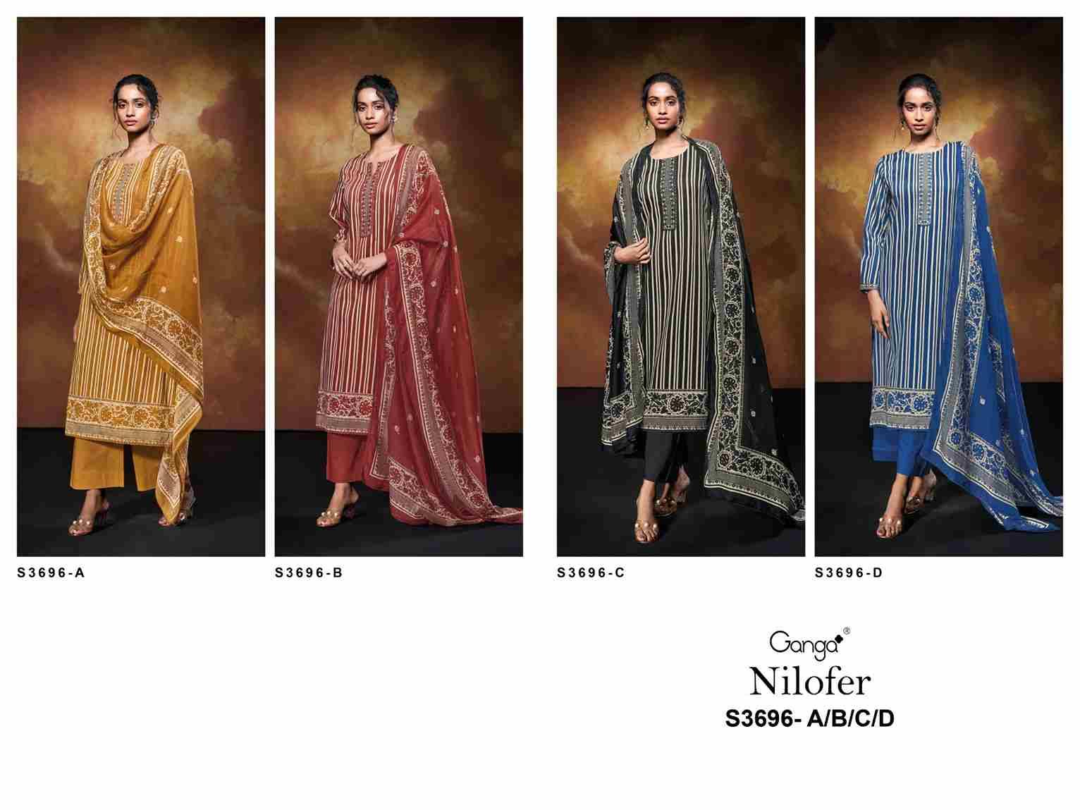 Nilofer-3696 By Ganga Fashion 3696-A To 3696-D Series Beautiful Festive Suits Colorful Stylish Fancy Casual Wear & Ethnic Wear Premium Cotton Satin Dresses At Wholesale Price