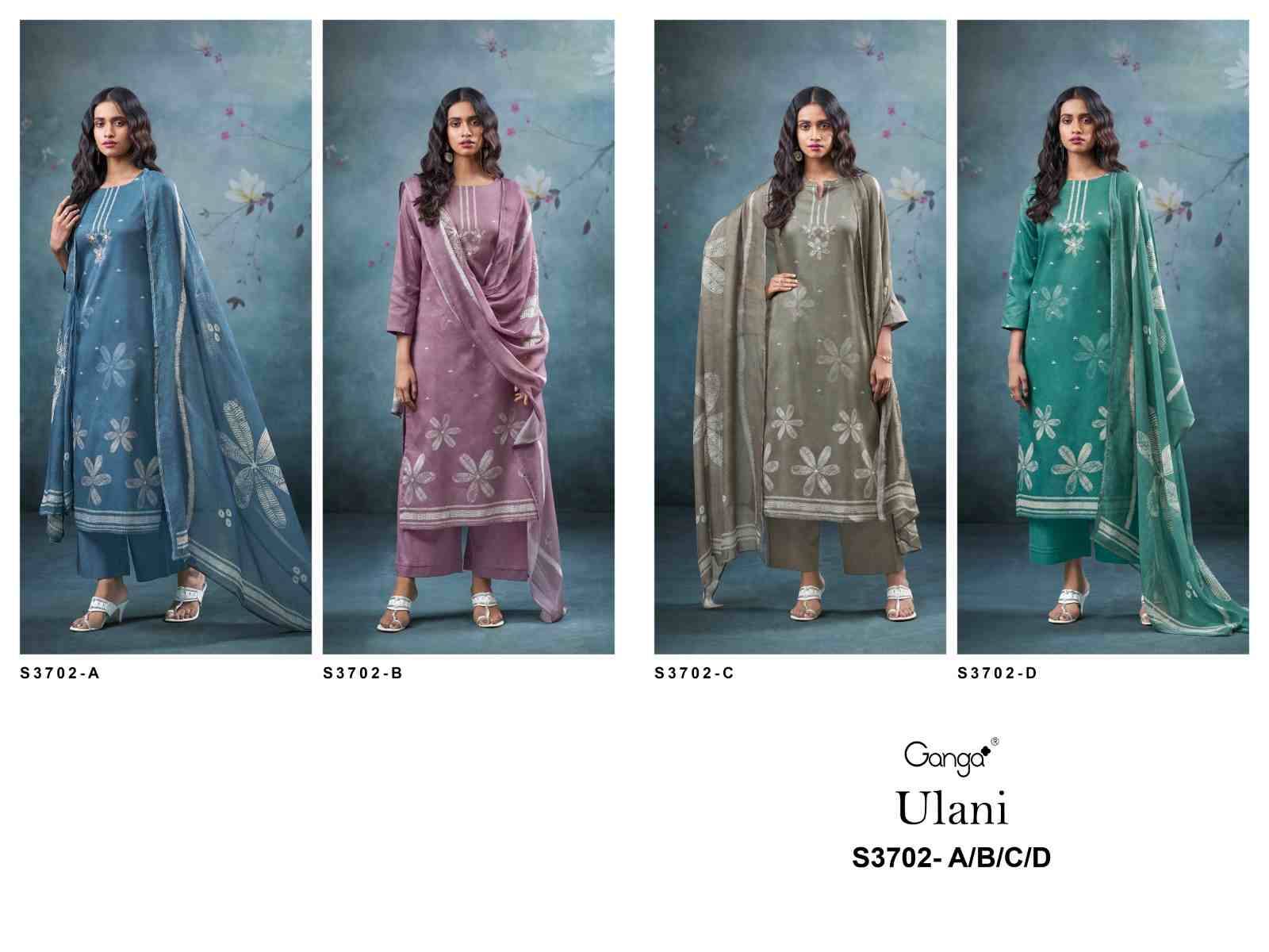 Ulani-3702 By Ganga Fashion 3702-A To 3702-D Series Beautiful Festive Suits Colorful Stylish Fancy Casual Wear & Ethnic Wear Premium Cotton Satin Dresses At Wholesale Price