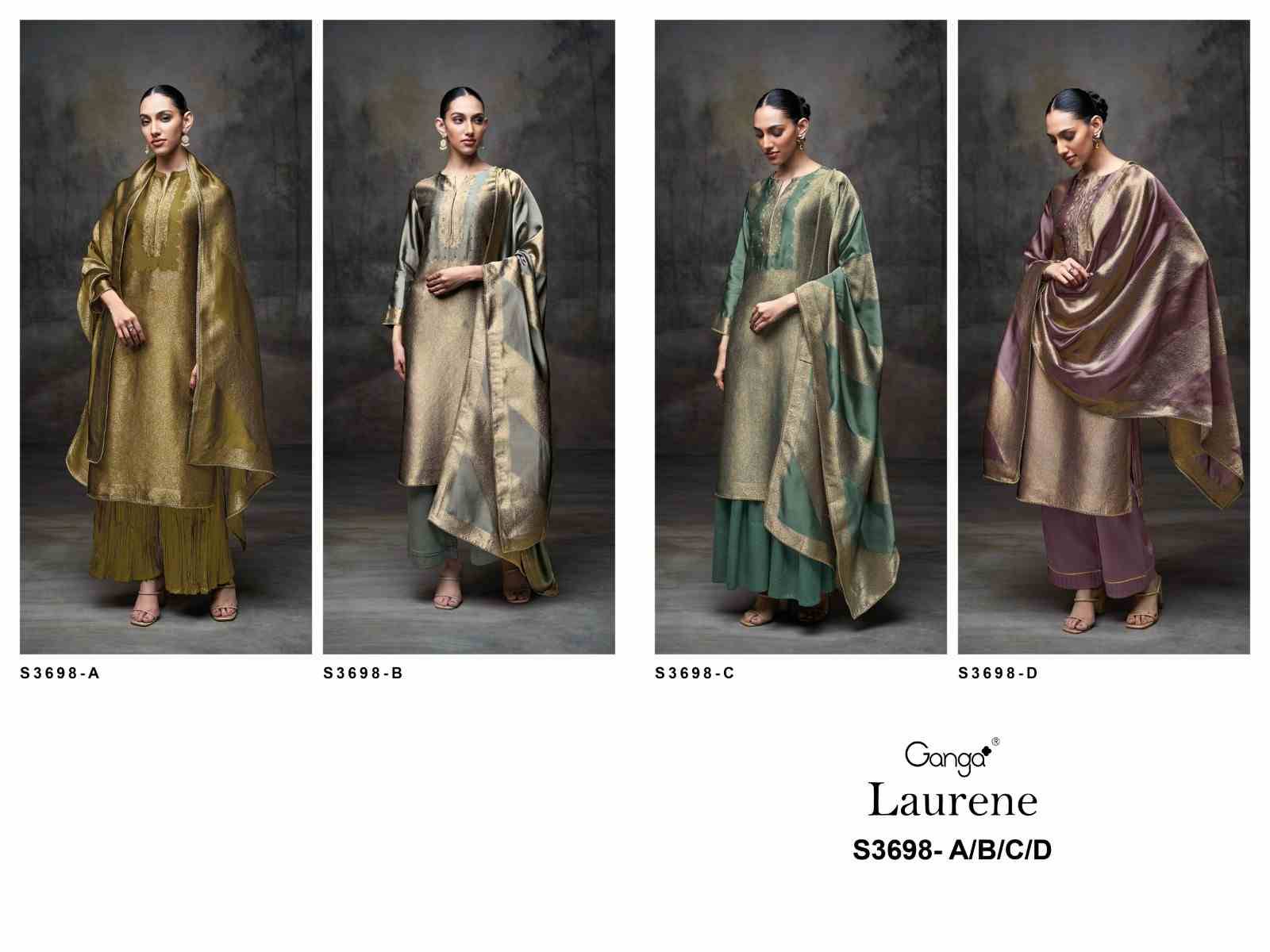 Laurene-3698 By Ganga Fashion 3698-A To 3698-D Series Beautiful Festive Suits Colorful Stylish Fancy Casual Wear & Ethnic Wear Pure Viscose Silk Jacquard Dresses At Wholesale Price