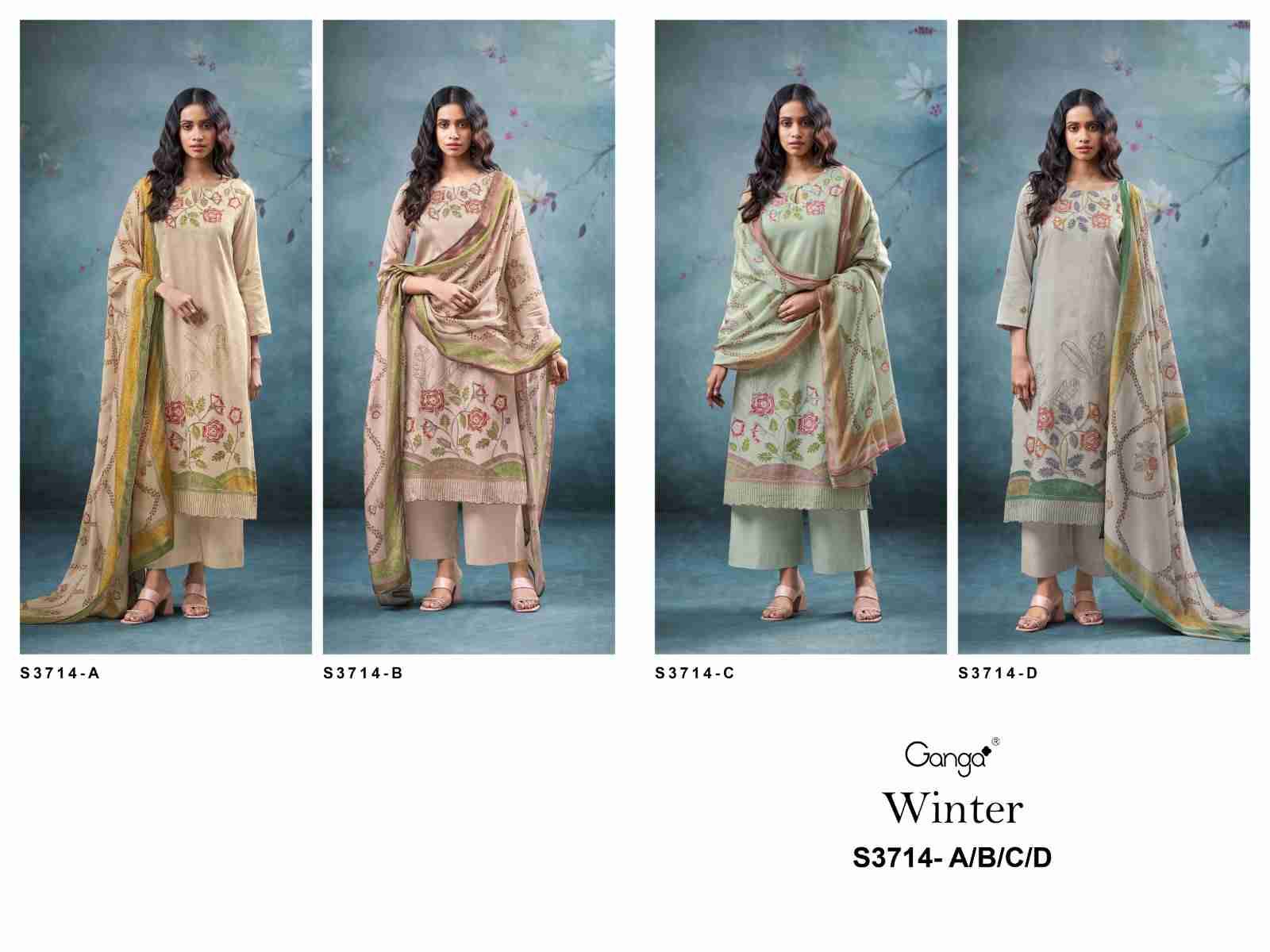 Winter-3714 By Ganga Fashion 3714-A To 3714-D Series Beautiful Festive Suits Colorful Stylish Fancy Casual Wear & Ethnic Wear Premium Cotton Satin Dresses At Wholesale Price
