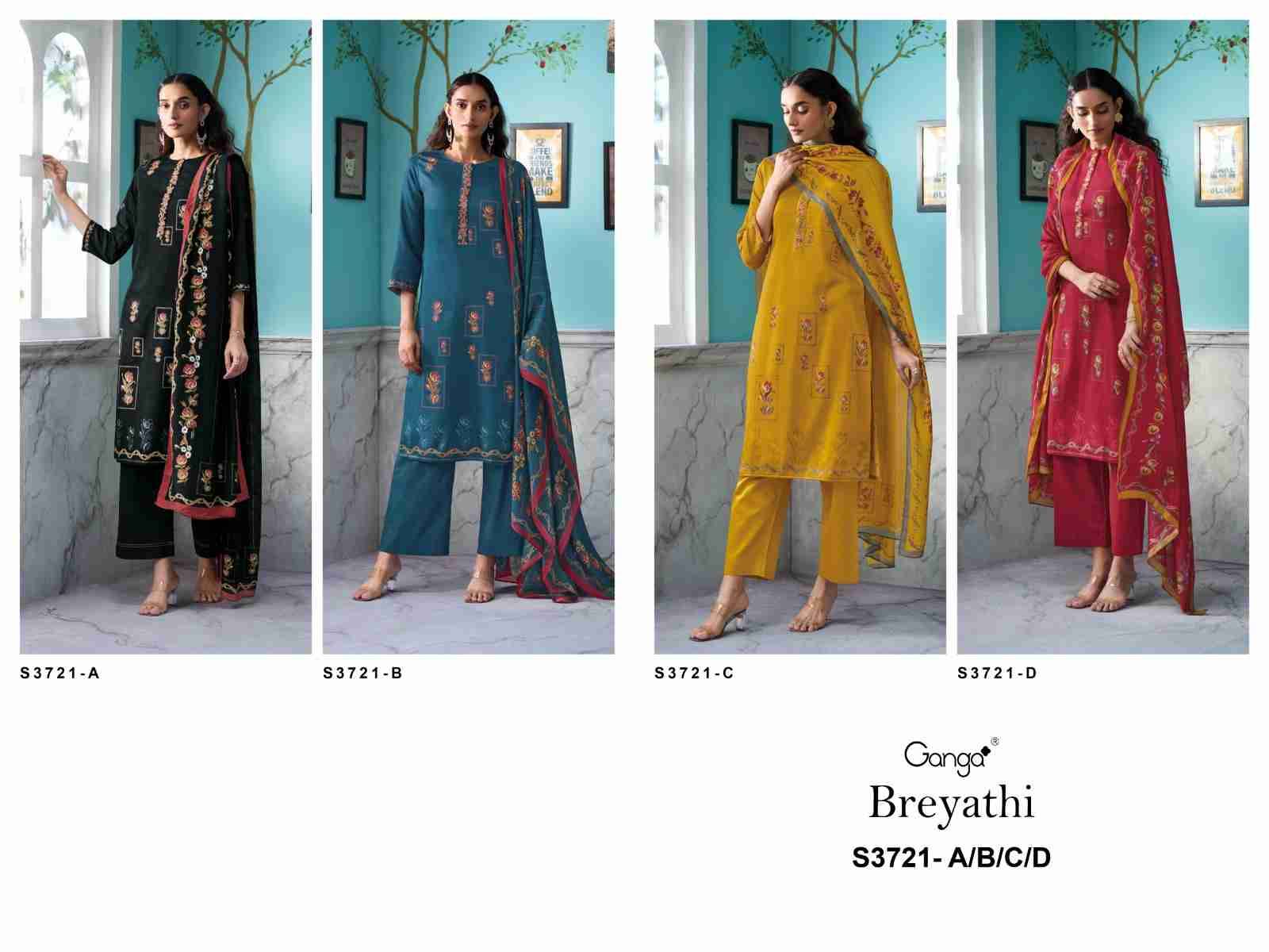 Breyathi-3721 By Ganga Fashion 3721-A To 3721-D Series Beautiful Festive Suits Colorful Stylish Fancy Casual Wear & Ethnic Wear Premium Cotton Satin Dresses At Wholesale Price