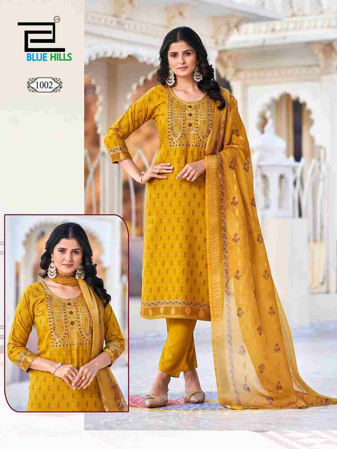 Dupatta World By Blue Hills 1001 To 1008 Series Beautiful Festive Suits Colorful Stylish Fancy Casual Wear & Ethnic Wear Rayon Foil Dresses At Wholesale Price