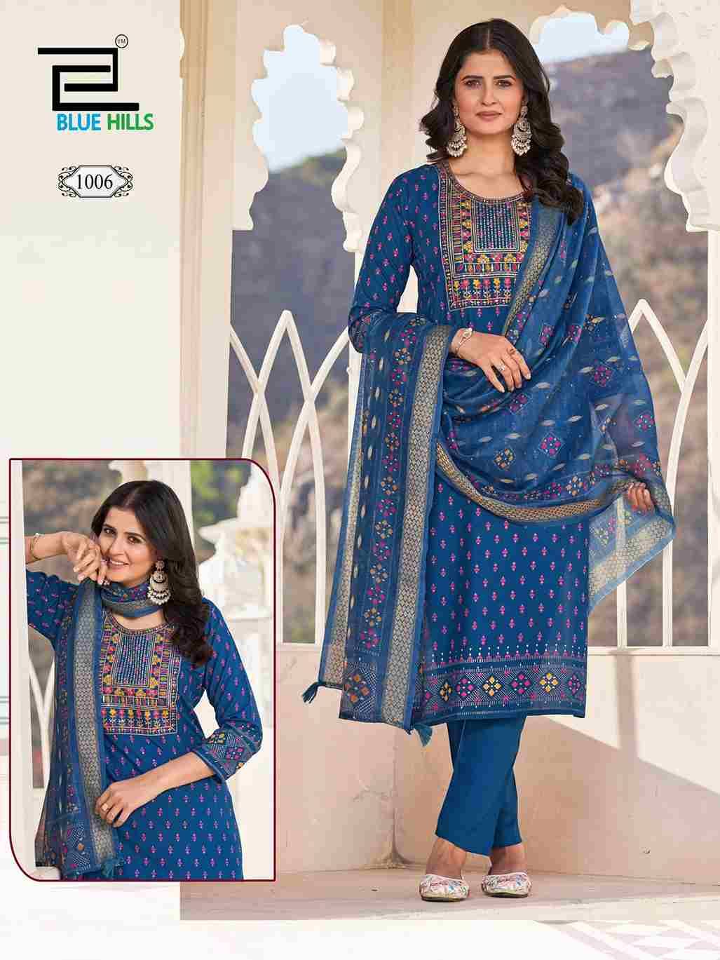 Dupatta World By Blue Hills 1001 To 1008 Series Beautiful Festive Suits Colorful Stylish Fancy Casual Wear & Ethnic Wear Rayon Foil Dresses At Wholesale Price