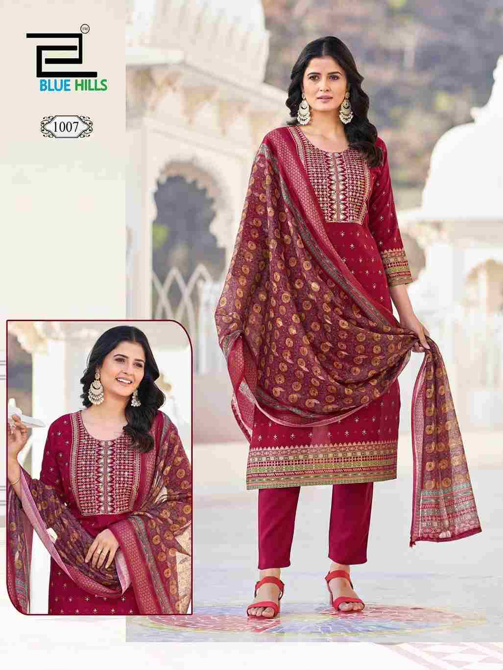 Dupatta World By Blue Hills 1001 To 1008 Series Beautiful Festive Suits Colorful Stylish Fancy Casual Wear & Ethnic Wear Rayon Foil Dresses At Wholesale Price