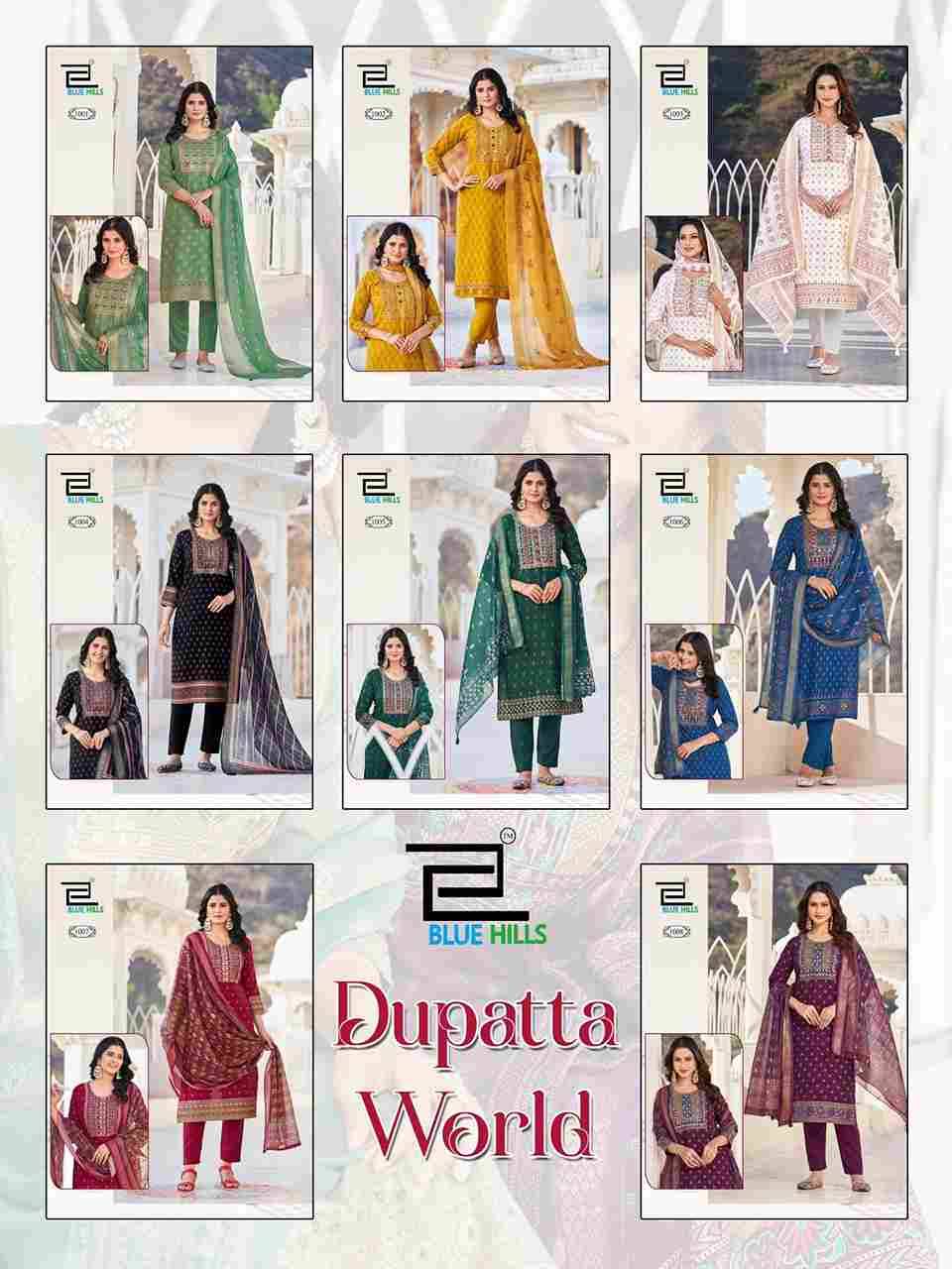 Dupatta World By Blue Hills 1001 To 1008 Series Beautiful Festive Suits Colorful Stylish Fancy Casual Wear & Ethnic Wear Rayon Foil Dresses At Wholesale Price