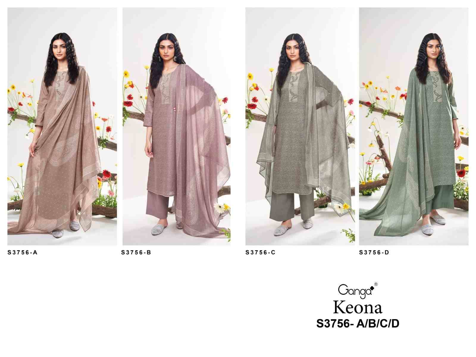 Keona-3756 By Ganga Fashion 3756-A To 3756-D Series Beautiful Festive Suits Colorful Stylish Fancy Casual Wear & Ethnic Wear Premium Cotton Satin Dresses At Wholesale Price
