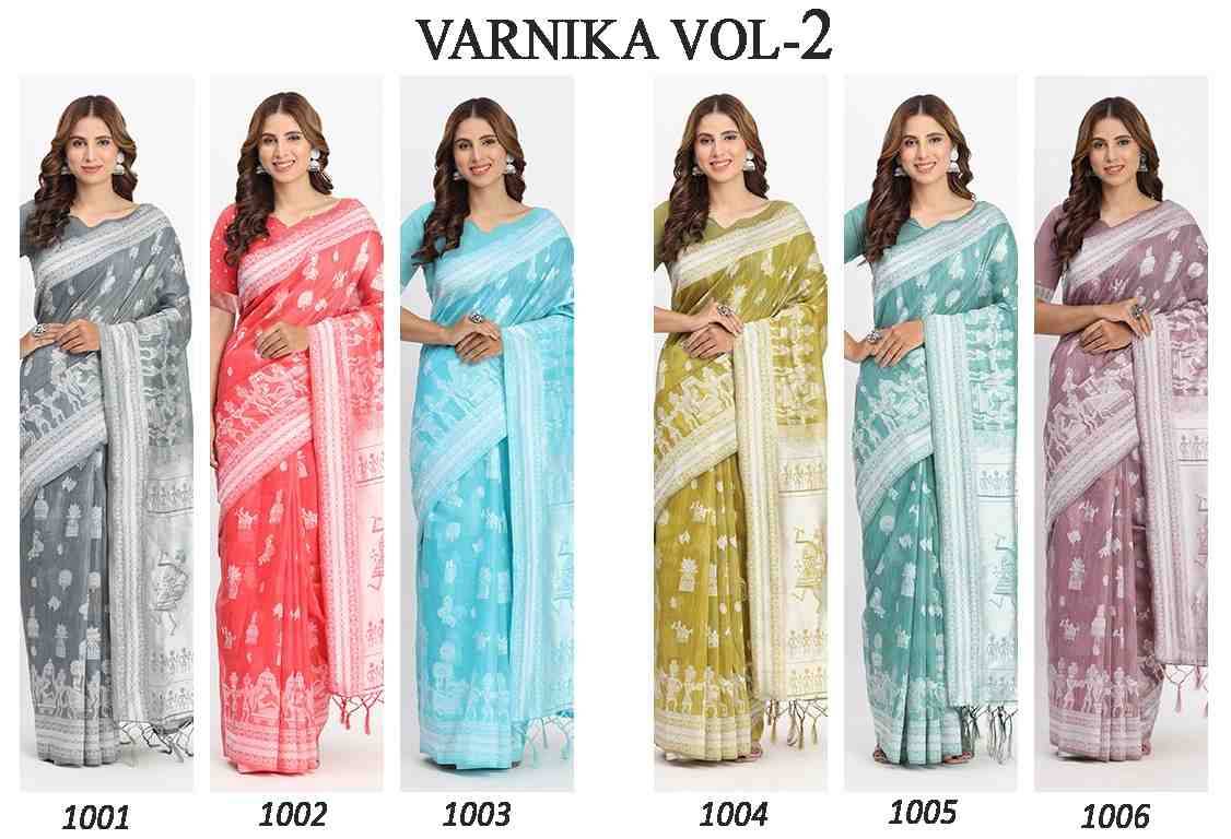 Varnika Vol-2 By Fashid Wholesale 1001 To 1006 Series Indian Traditional Wear Collection Beautiful Stylish Fancy Colorful Party Wear & Occasional Wear Linen Cotton Sarees At Wholesale Price