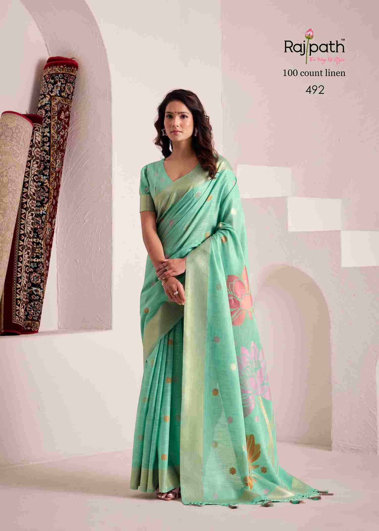 Dinamic Silk By Rajpath 492 To 497 Series Indian Traditional Wear Collection Beautiful Stylish Fancy Colorful Party Wear & Occasional Wear Linen Silk Sarees At Wholesale Price