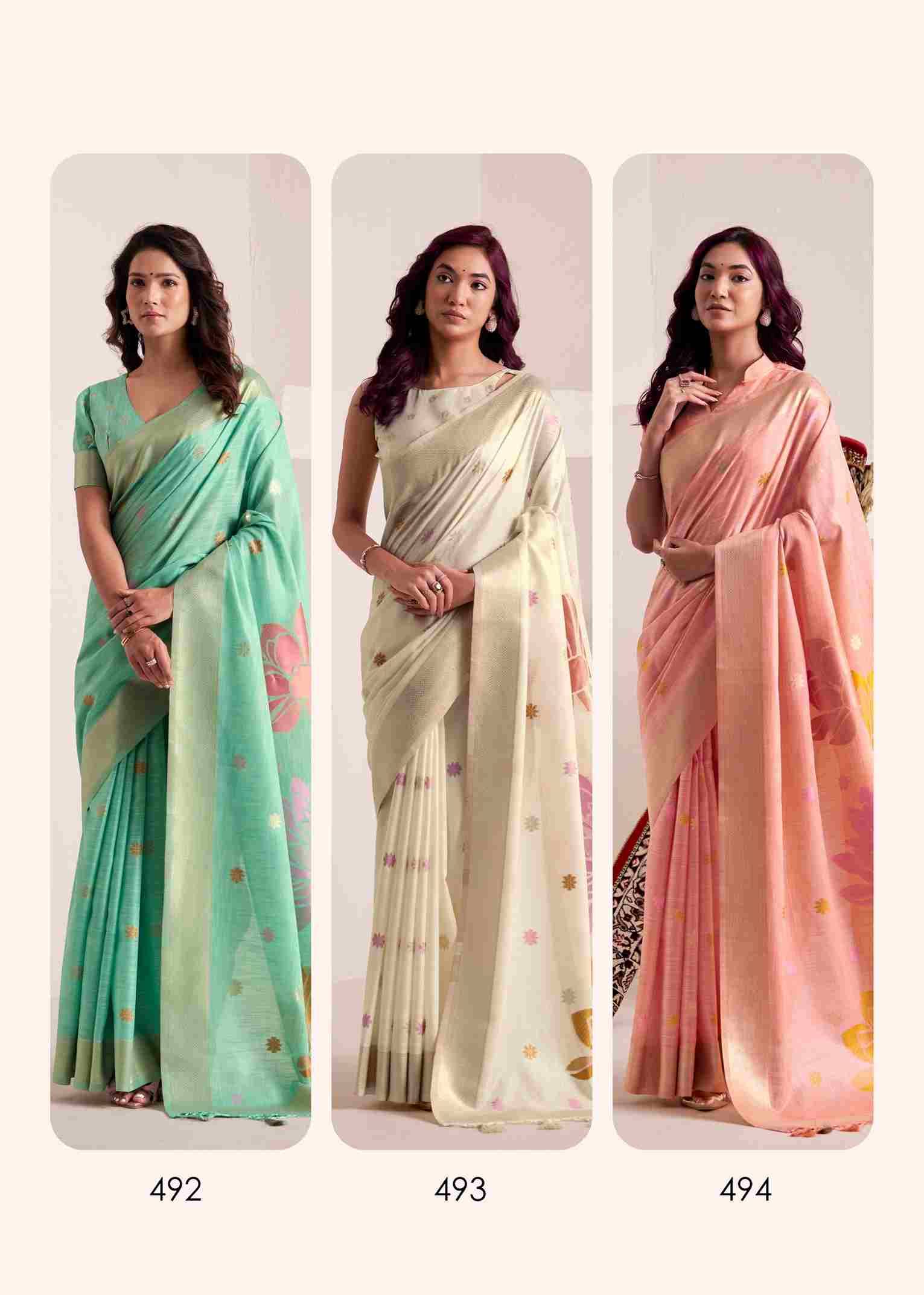 Dinamic Silk By Rajpath 492 To 497 Series Indian Traditional Wear Collection Beautiful Stylish Fancy Colorful Party Wear & Occasional Wear Linen Silk Sarees At Wholesale Price