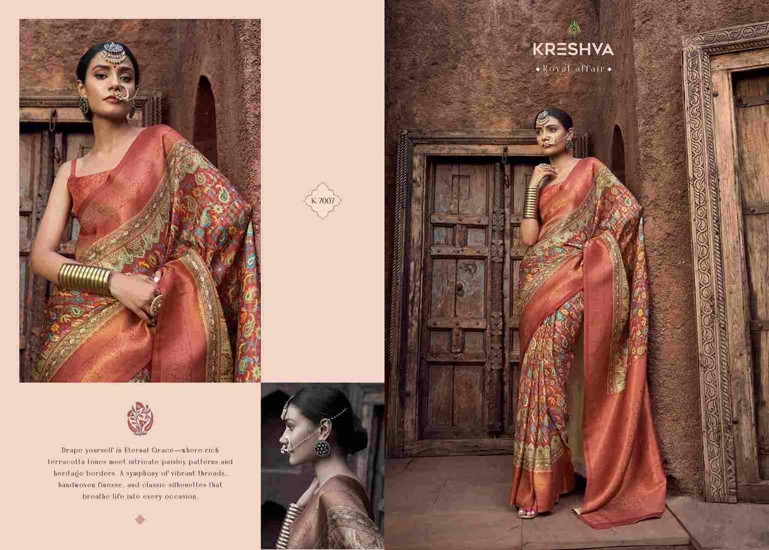 Rajasi By Kreshva 7002 To 7007 Series Indian Traditional Wear Collection Beautiful Stylish Fancy Colorful Party Wear & Occasional Wear Jacquard Silk Sarees At Wholesale Price