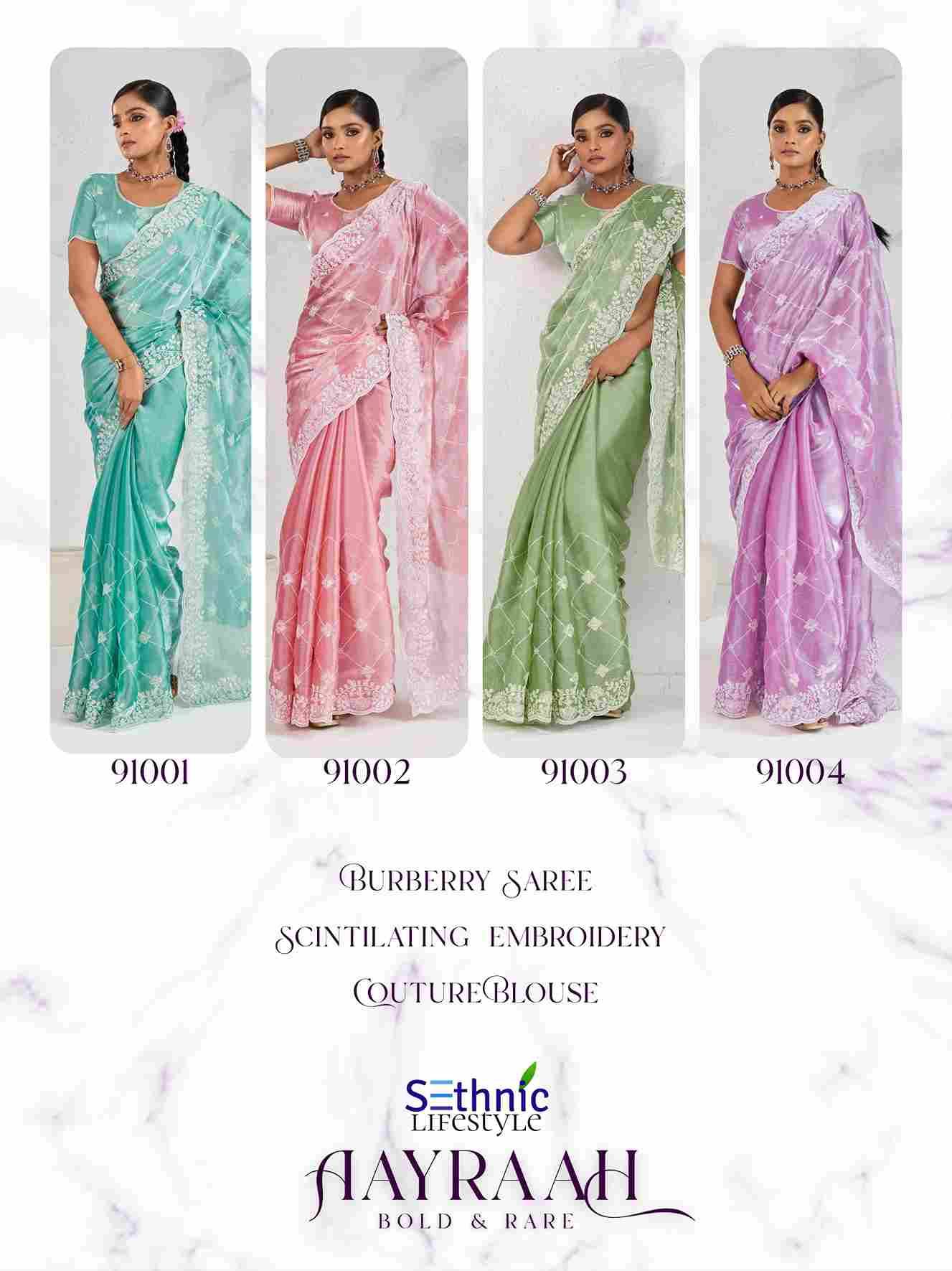 Aayraah By Sethnic 91001 To 91004 Series Indian Traditional Wear Collection Beautiful Stylish Fancy Colorful Party Wear & Occasional Wear Soft Burberry Sarees At Wholesale Price