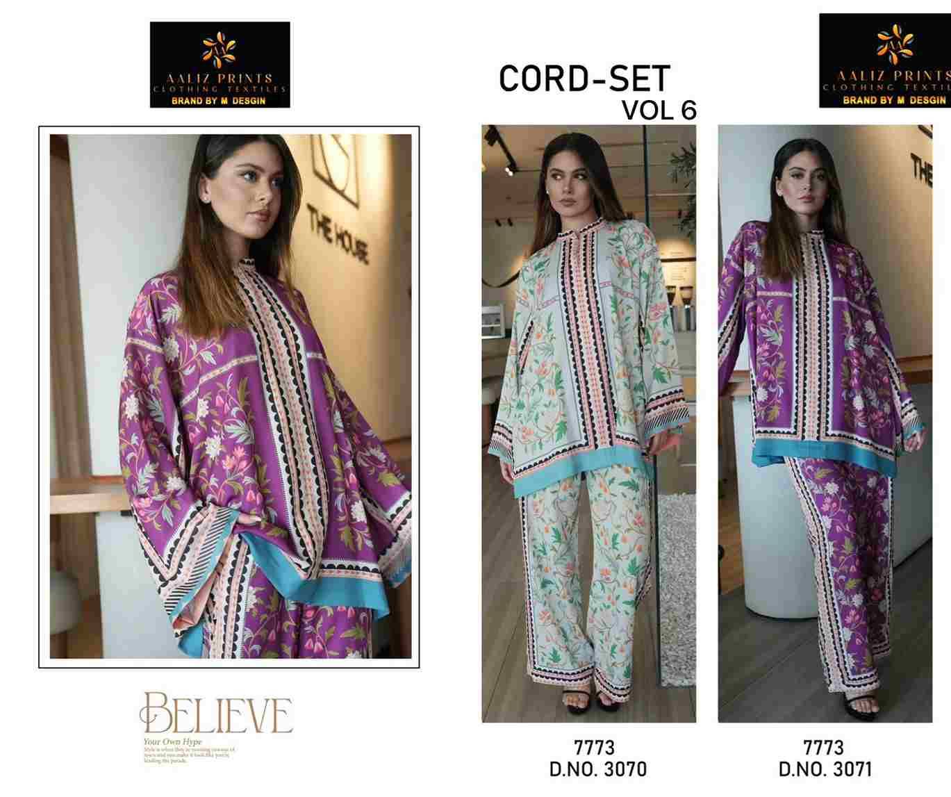 Cord Set Vol-6 By Aaliz Prints 3070 To 3071 Series Designer Stylish Fancy Colorful Beautiful Party Wear & Ethnic Wear Collection Lawn Print Co-Ord At Wholesale Price