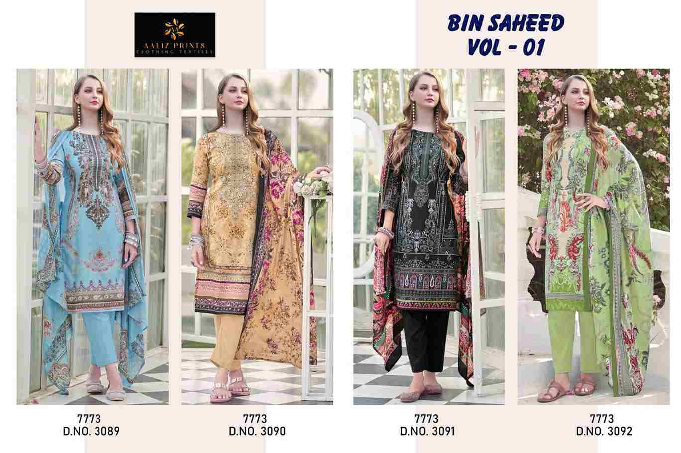 Bin Saheed Vol-1 By Aaliz Prints 3089 To 3092 Series Beautiful Festive Pakistani Suits Stylish Fancy Colorful Casual Wear & Ethnic Wear Soft Cotton Digital Print Dresses At Wholesale Price