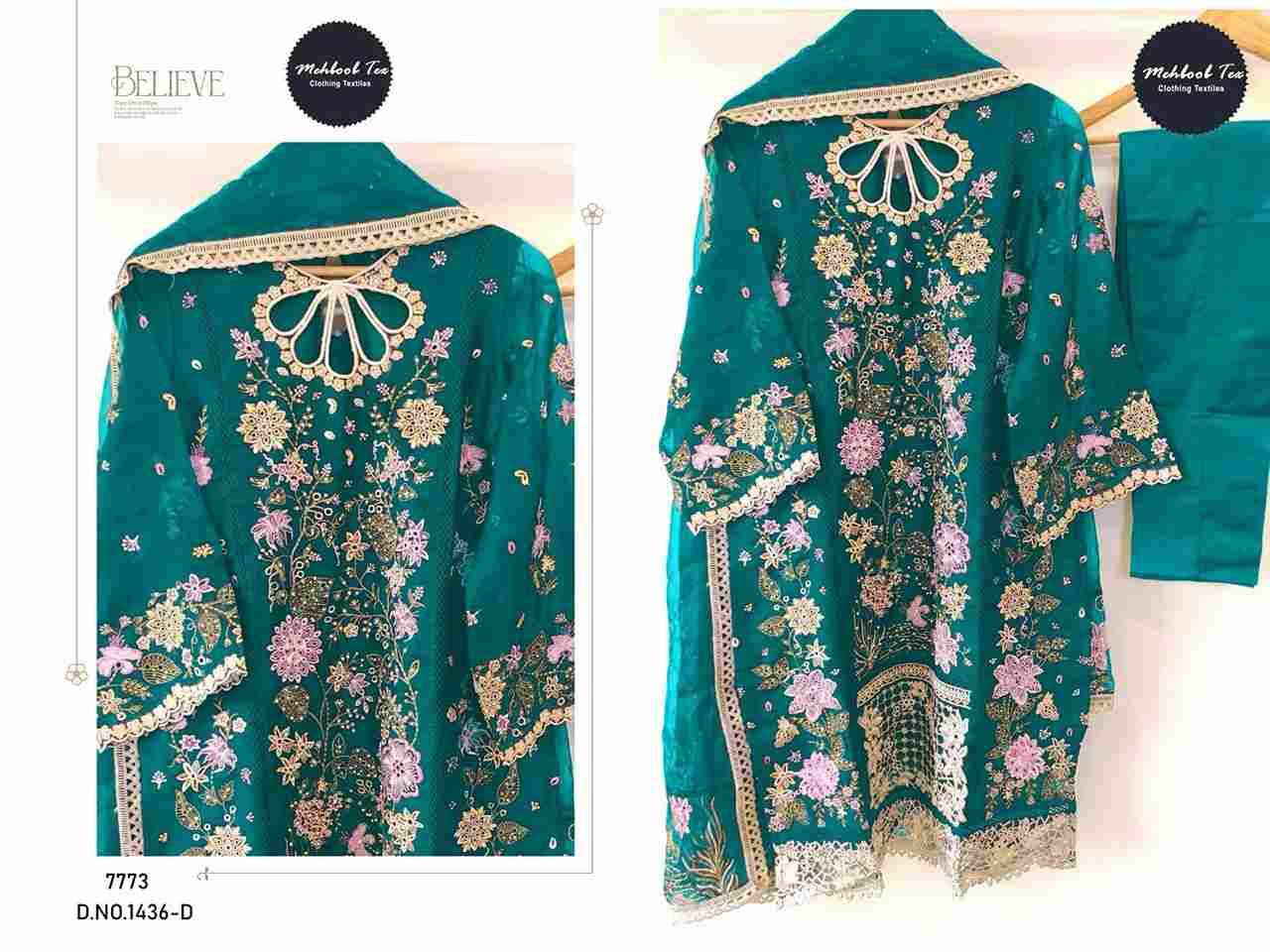 Mehboob Hit Design 1436 Colours By Mehboob Tex 1436-A To 1436-D Series Beautiful Winter Collection Pakistani Suits Stylish Fancy Colorful Casual Wear & Ethnic Wear Organza Embroidery Dresses At Wholesale Price