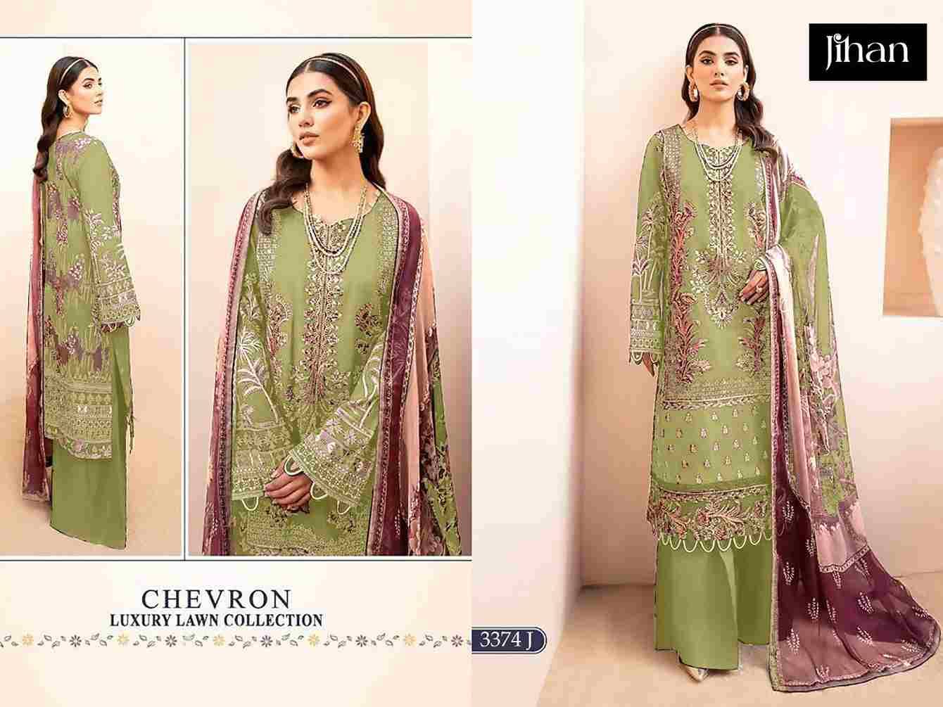 Chevron 3374 Colours Vol-3 By Jihan 3374-H To 3374-J Series Designer Pakistani Suits Beautiful Fancy Stylish Colorful Party Wear & Occasional Wear Pure Lawn Cotton Dresses At Wholesale Price