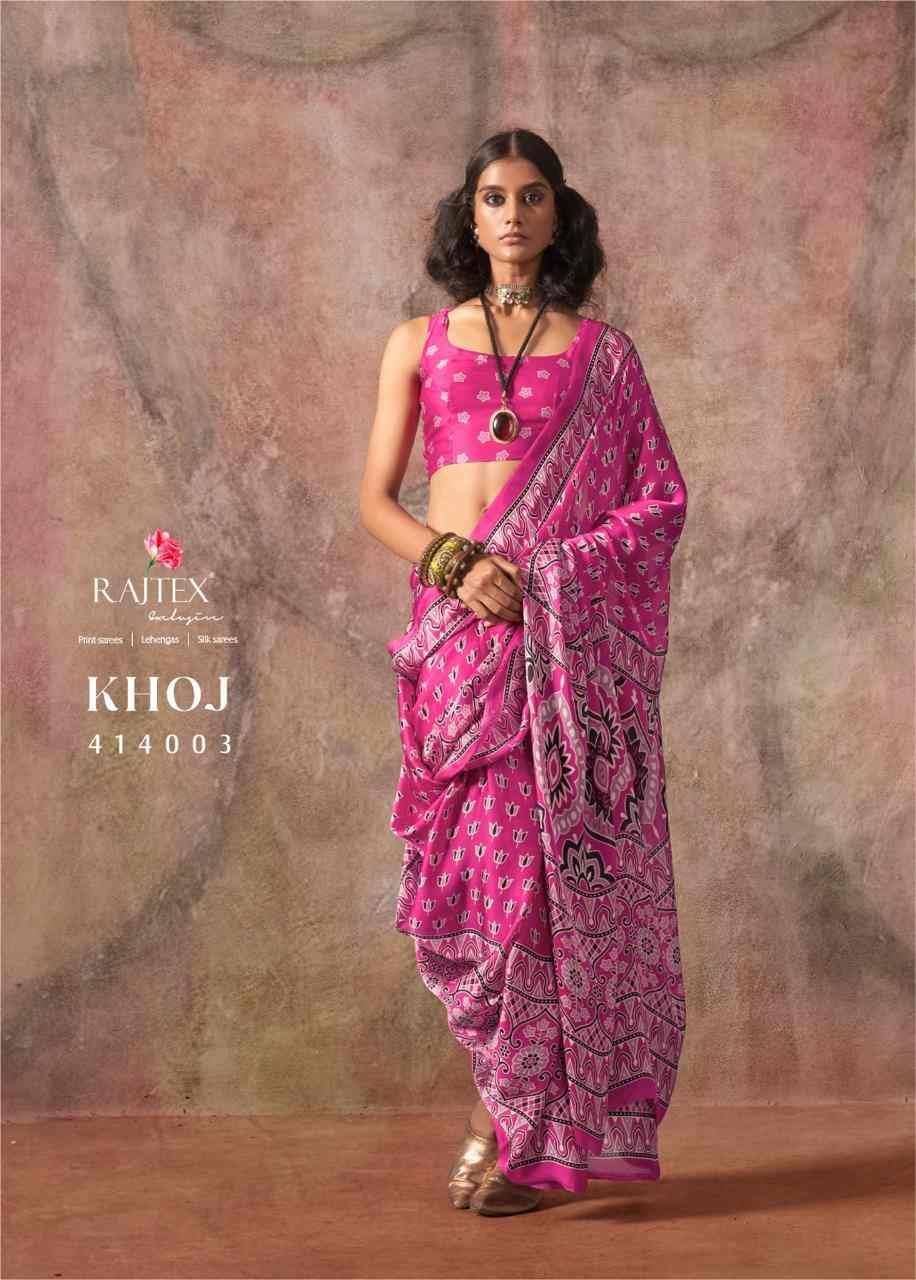 Khoj By Raj Tex 414001 To 414010 Series Indian Traditional Wear Collection Beautiful Stylish Fancy Colorful Party Wear & Occasional Wear Satin Crepe Sarees At Wholesale Price