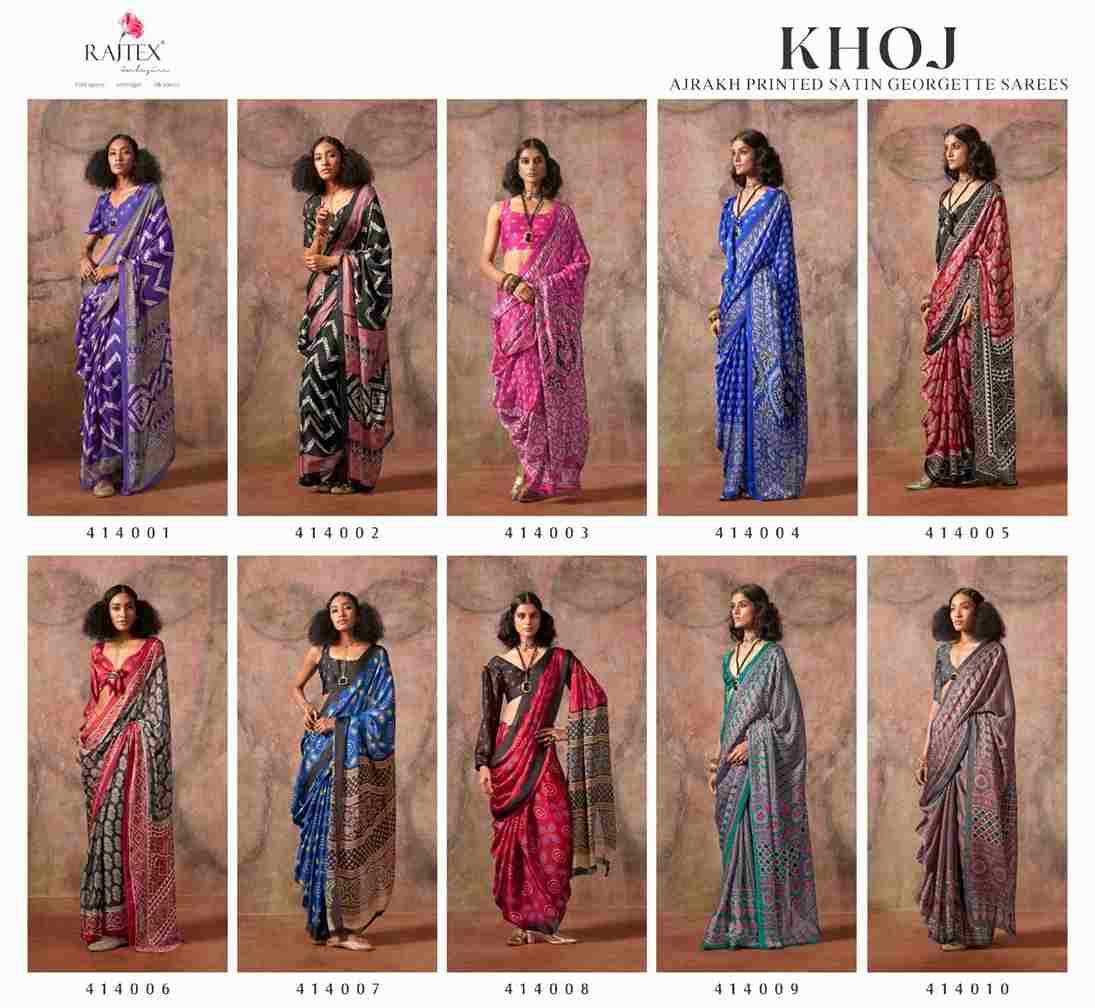 Khoj By Raj Tex 414001 To 414010 Series Indian Traditional Wear Collection Beautiful Stylish Fancy Colorful Party Wear & Occasional Wear Satin Crepe Sarees At Wholesale Price