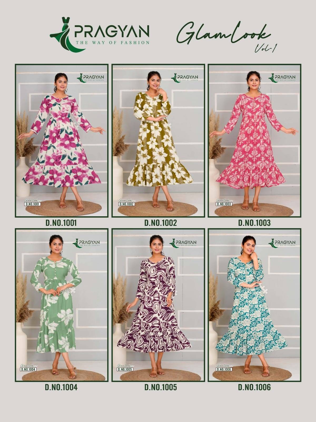 Glam Look Vol-1 By Pragyan 1001 To 1006 Series Beautiful Stylish Fancy Colorful Casual Wear & Ethnic Wear & Ready To Wear Heavy Rayon Gowns At Wholesale Price
