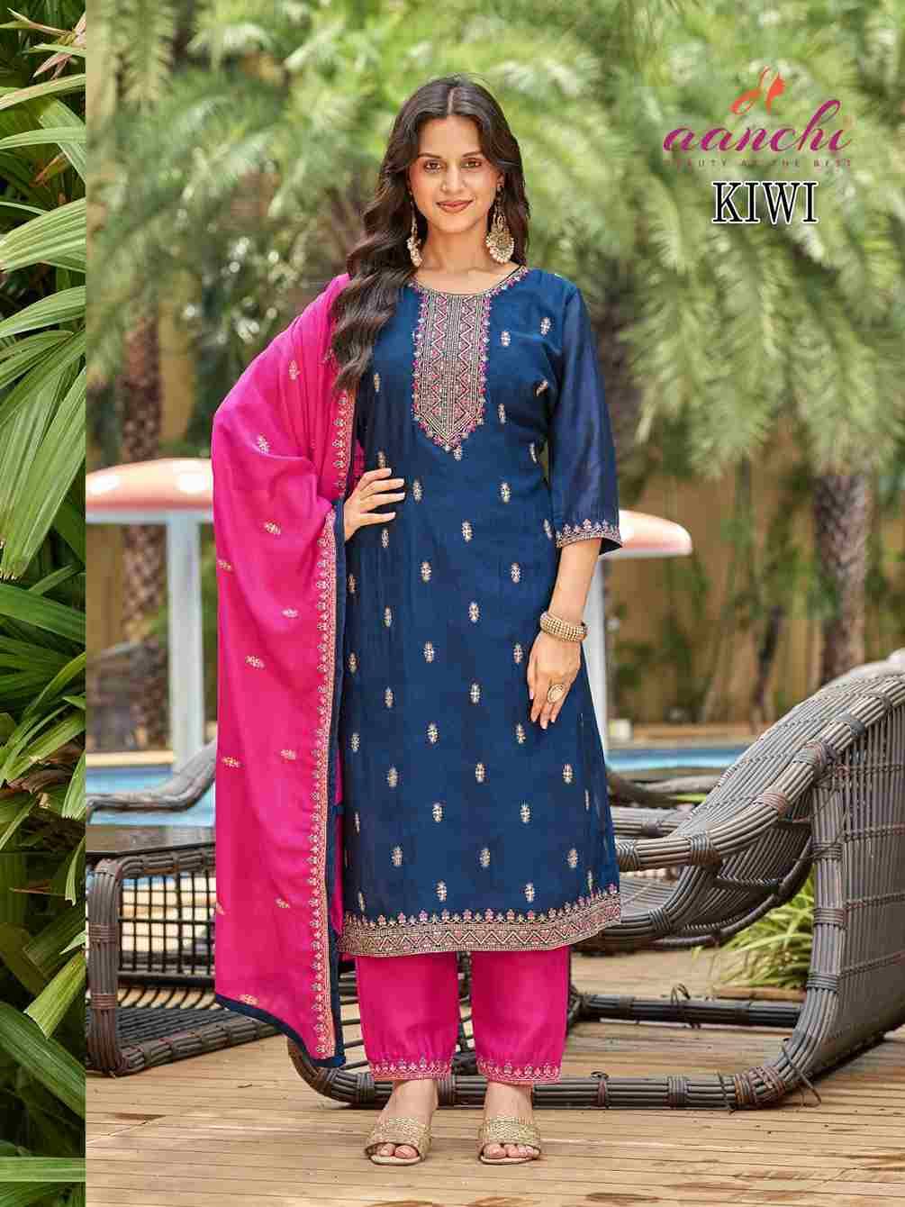 Kiwi By Aanchi 101 To 104 Series Beautiful Suits Colorful Stylish Fancy Casual Wear & Ethnic Wear Vichitra Silk Dresses At Wholesale Price