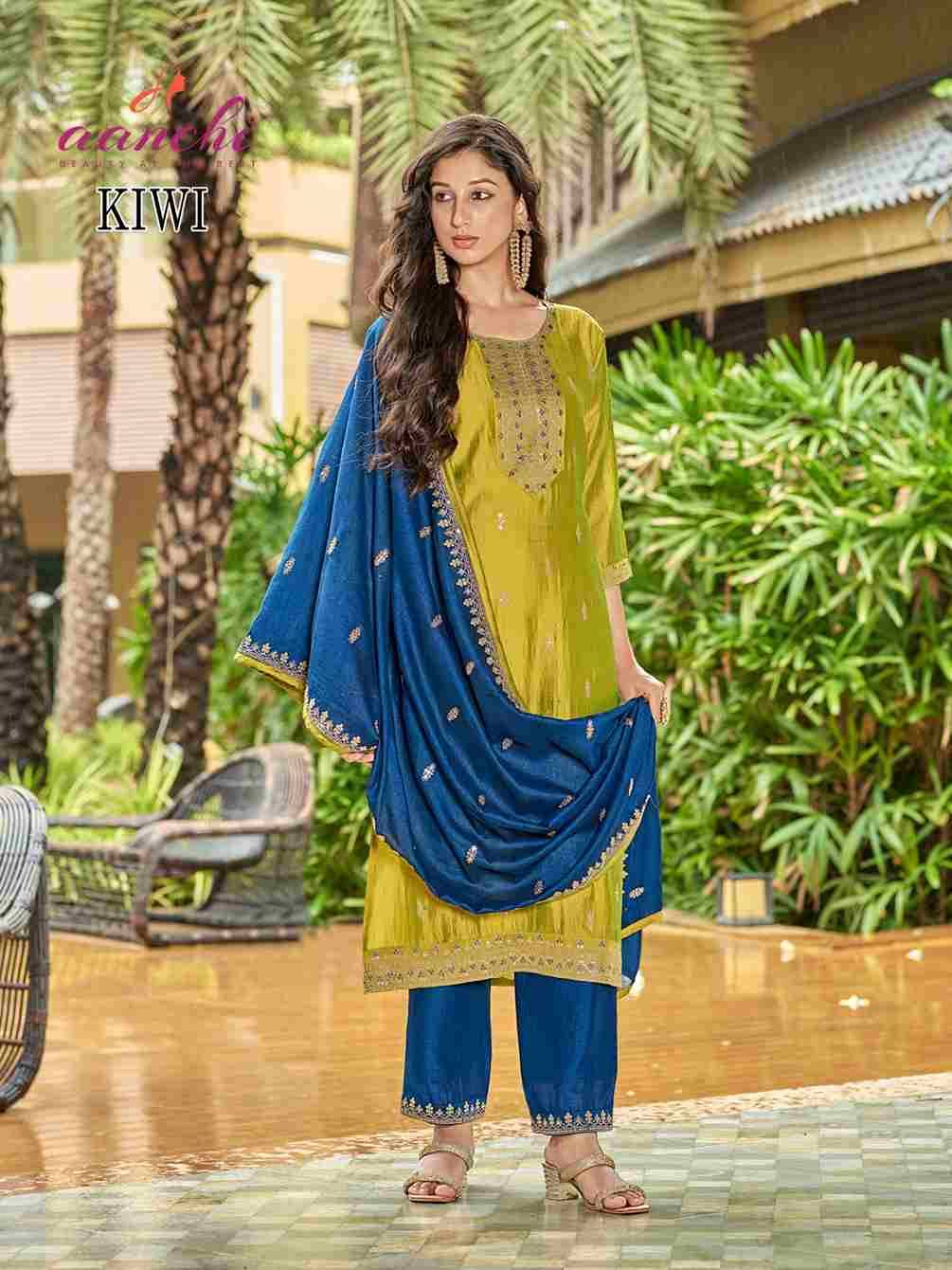Kiwi By Aanchi 101 To 104 Series Beautiful Suits Colorful Stylish Fancy Casual Wear & Ethnic Wear Vichitra Silk Dresses At Wholesale Price