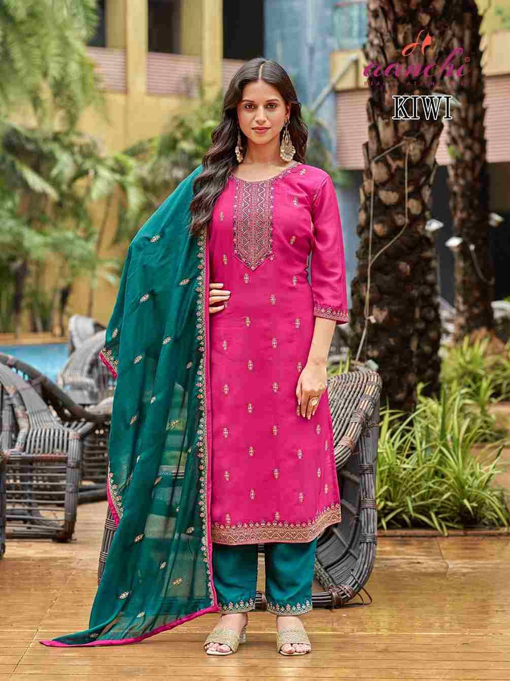 Kiwi By Aanchi 101 To 104 Series Beautiful Suits Colorful Stylish Fancy Casual Wear & Ethnic Wear Vichitra Silk Dresses At Wholesale Price