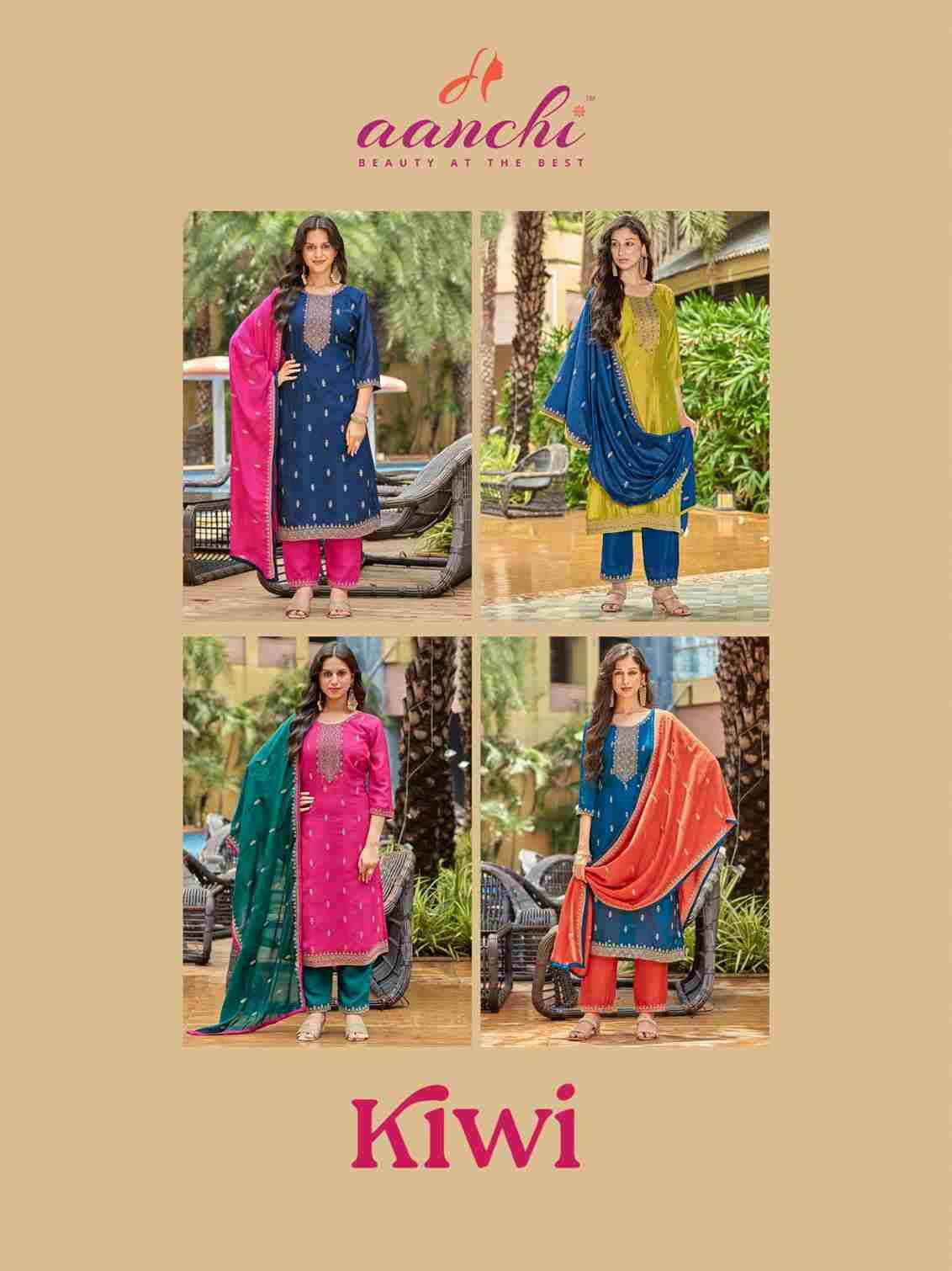 Kiwi By Aanchi 101 To 104 Series Beautiful Suits Colorful Stylish Fancy Casual Wear & Ethnic Wear Vichitra Silk Dresses At Wholesale Price