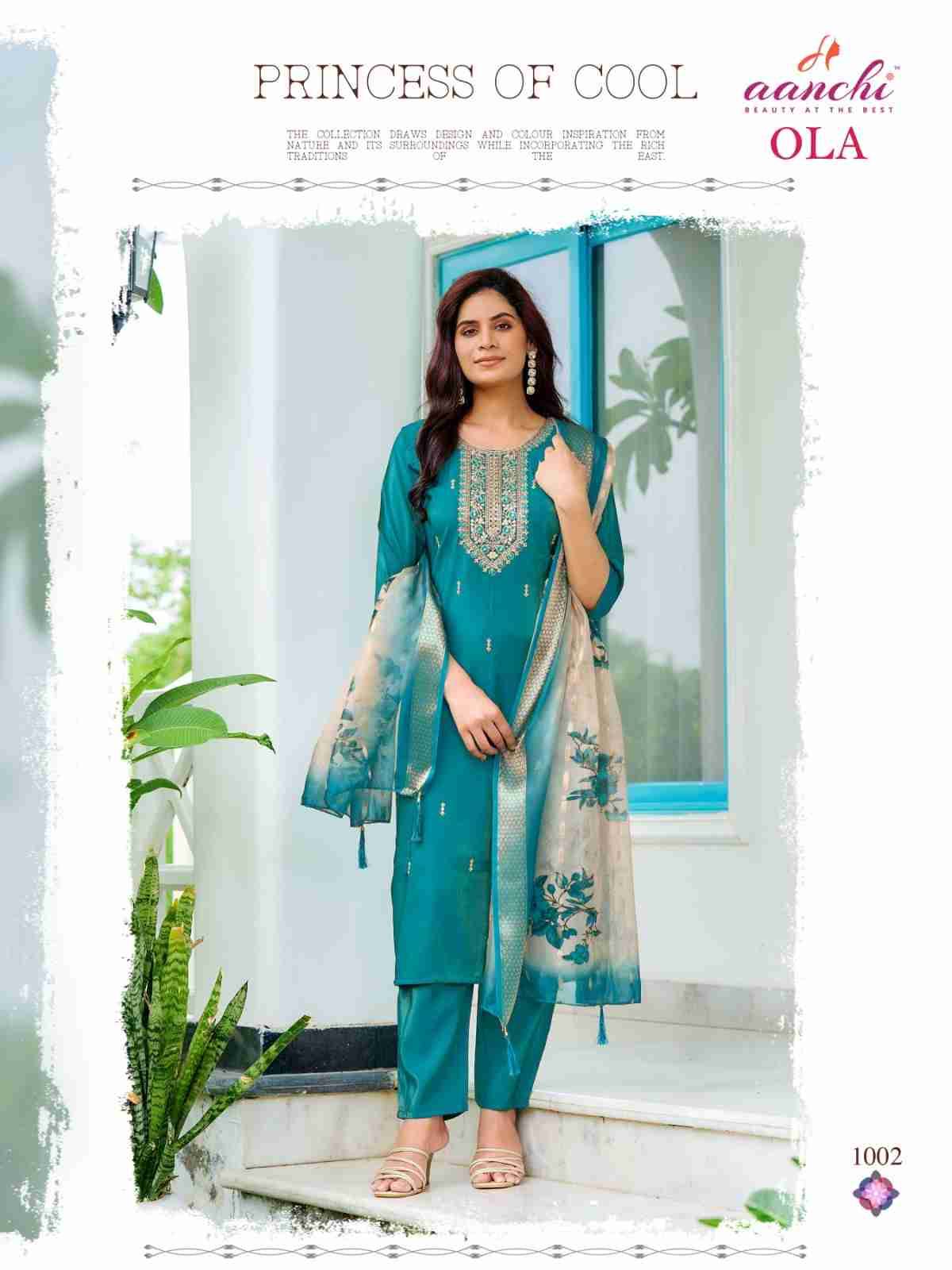 Ola By Aanchi 101 To 104 Series Beautiful Suits Colorful Stylish Fancy Casual Wear & Ethnic Wear Roman Shimmer Dresses At Wholesale Price